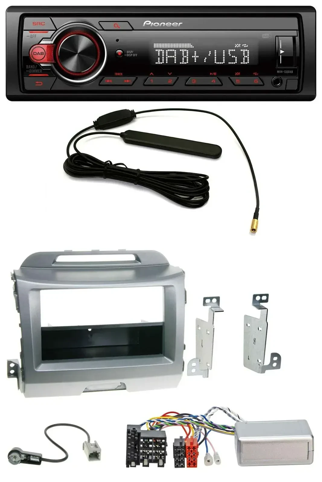 Автомагнитола Pioneer 1-DIN, USB, MP3, DAB, серебристая, совместима с кнопками на руле, для Kia Sportage 3 (2010–2015)