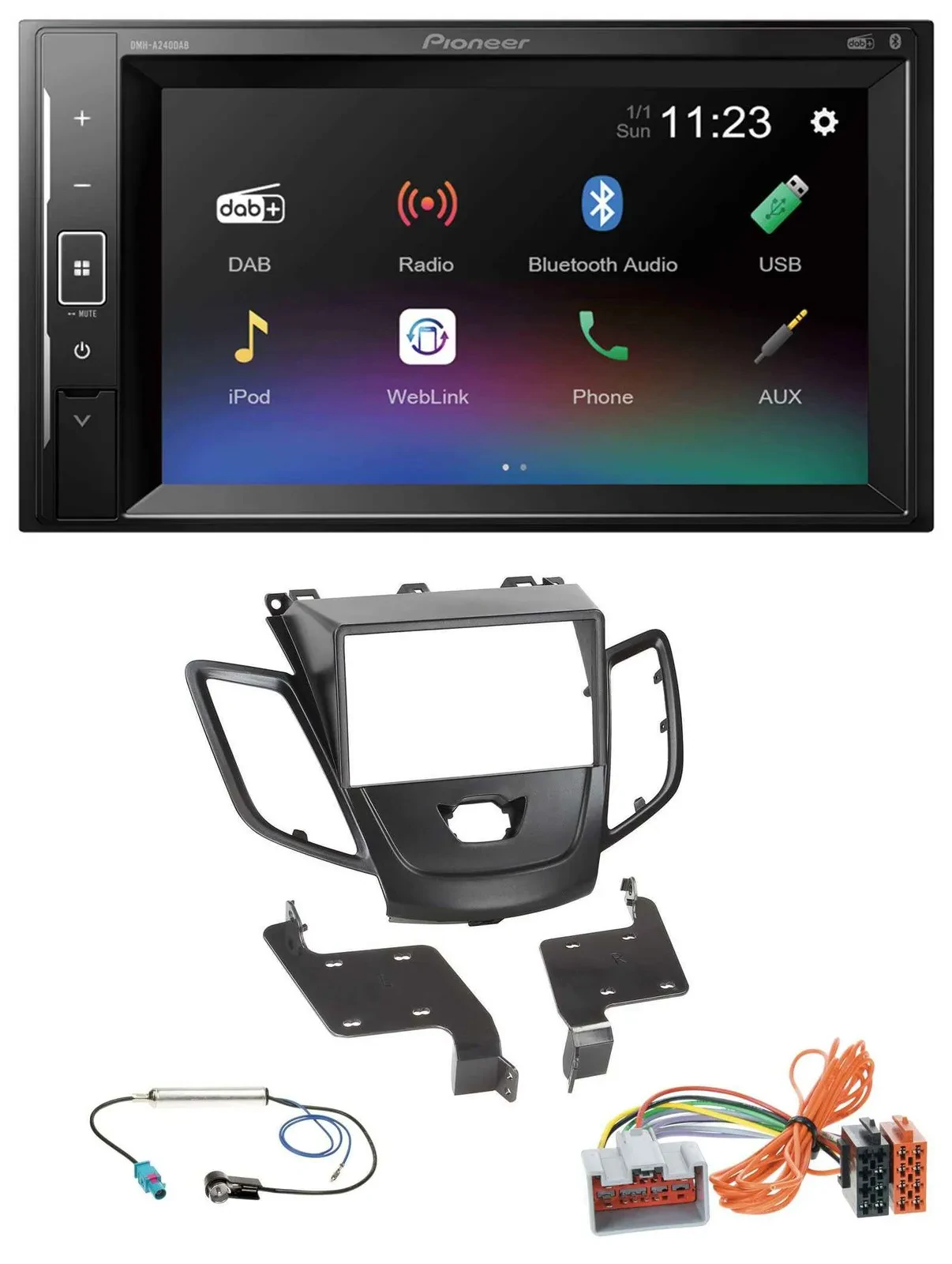 Автомагнитола для Ford Fiesta Pioneer 2DIN DAB Bluetooth USB MP3 черная (2008–2010)