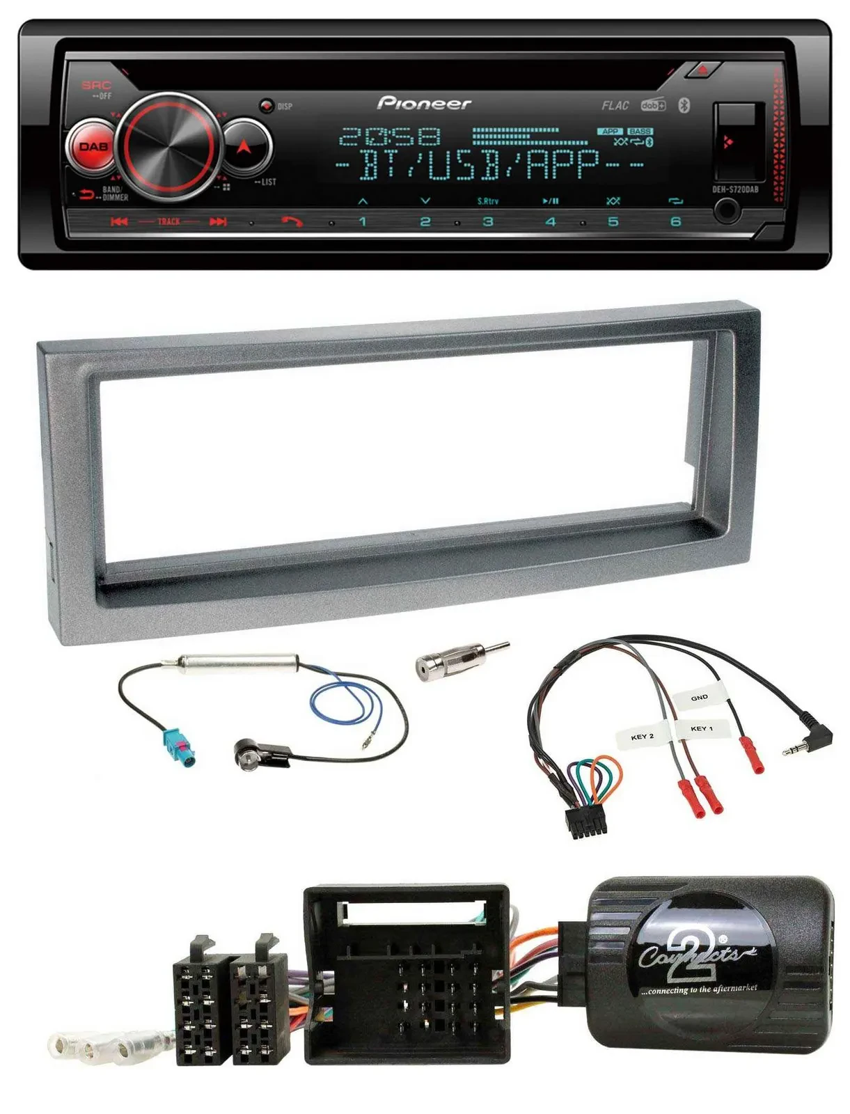 Автомагнитола Pioneer DAB, CD, Bluetooth, USB для Citroen C5 (с 2005), серый металлик