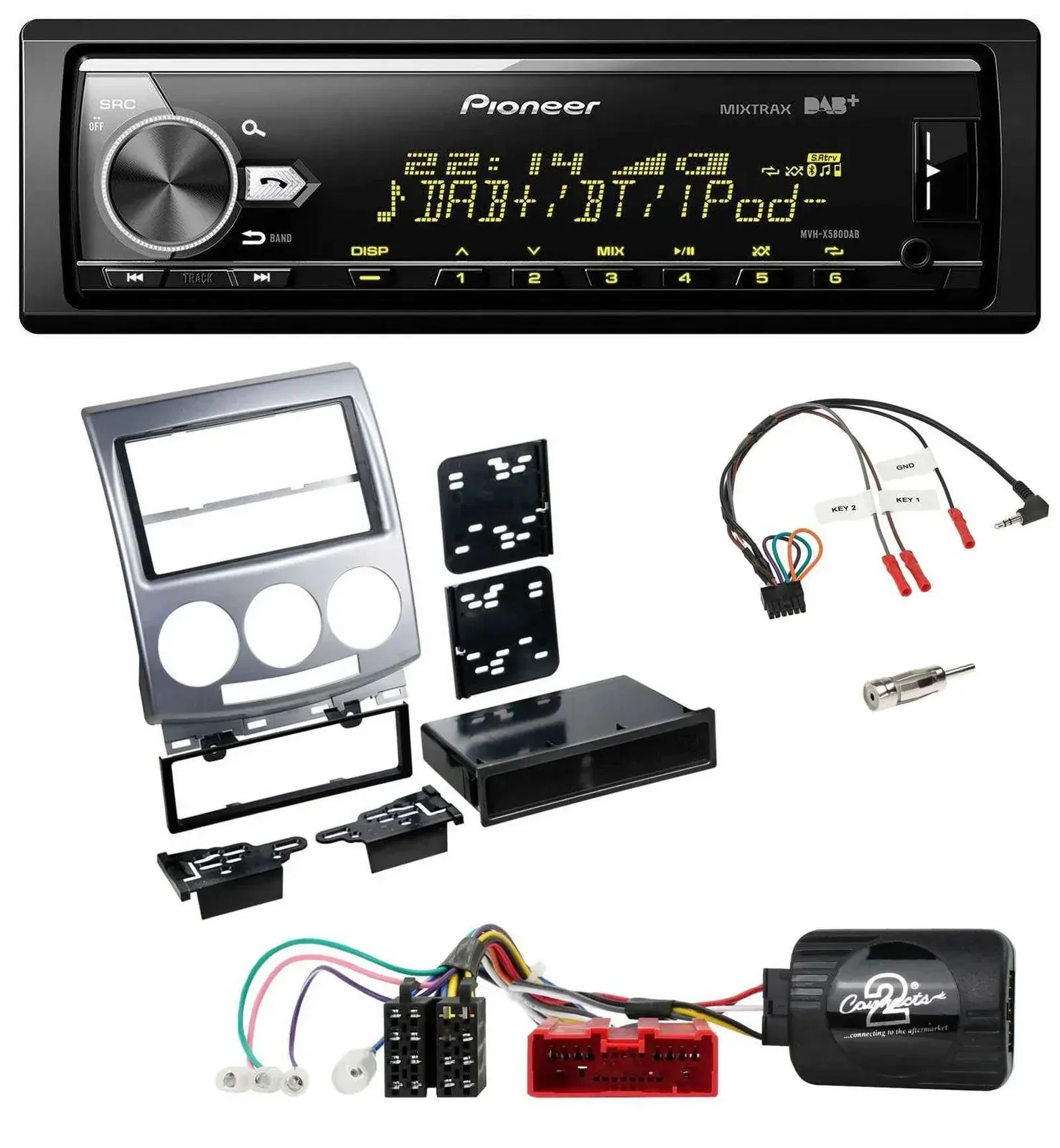 Автомагнитола для Mazda 5 CR (2005-2010) Pioneer Bluetooth, USB, DAB, серебристая