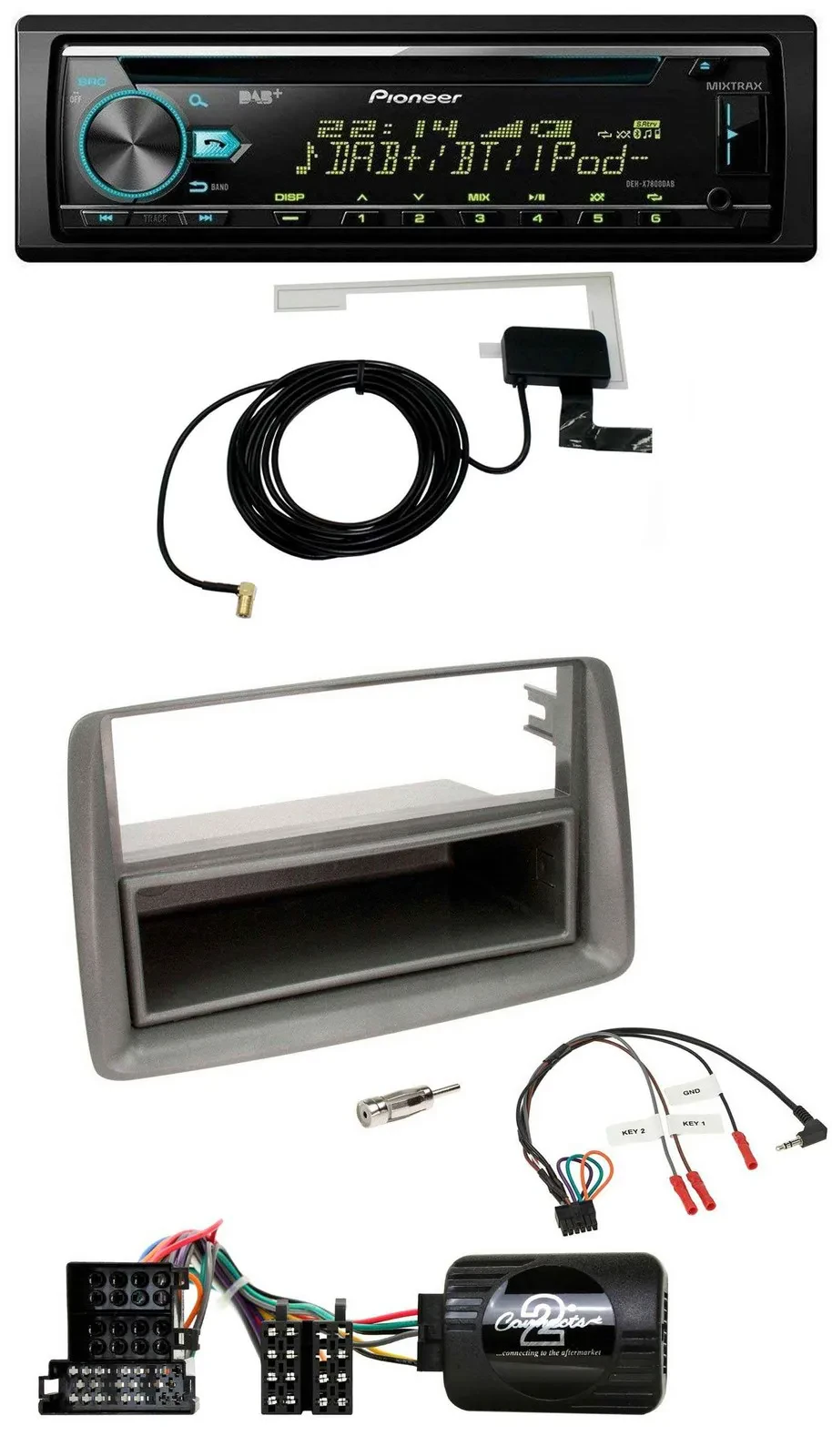 Pioneer MP3 Lenkrad CD USB DAB Autoradio für Fiat Panda 04-10 169 grau