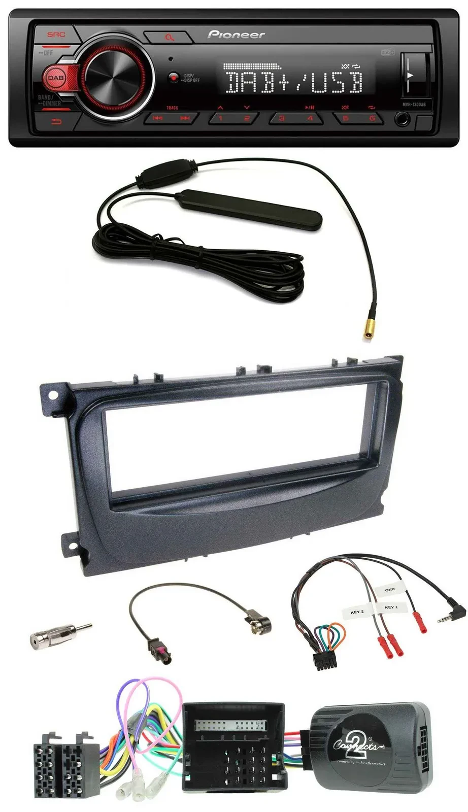 Pioneer MP3 DAB 1DIN Lenkrad USB Autoradio für Ford C-Max Can 07-10 Focus schwar