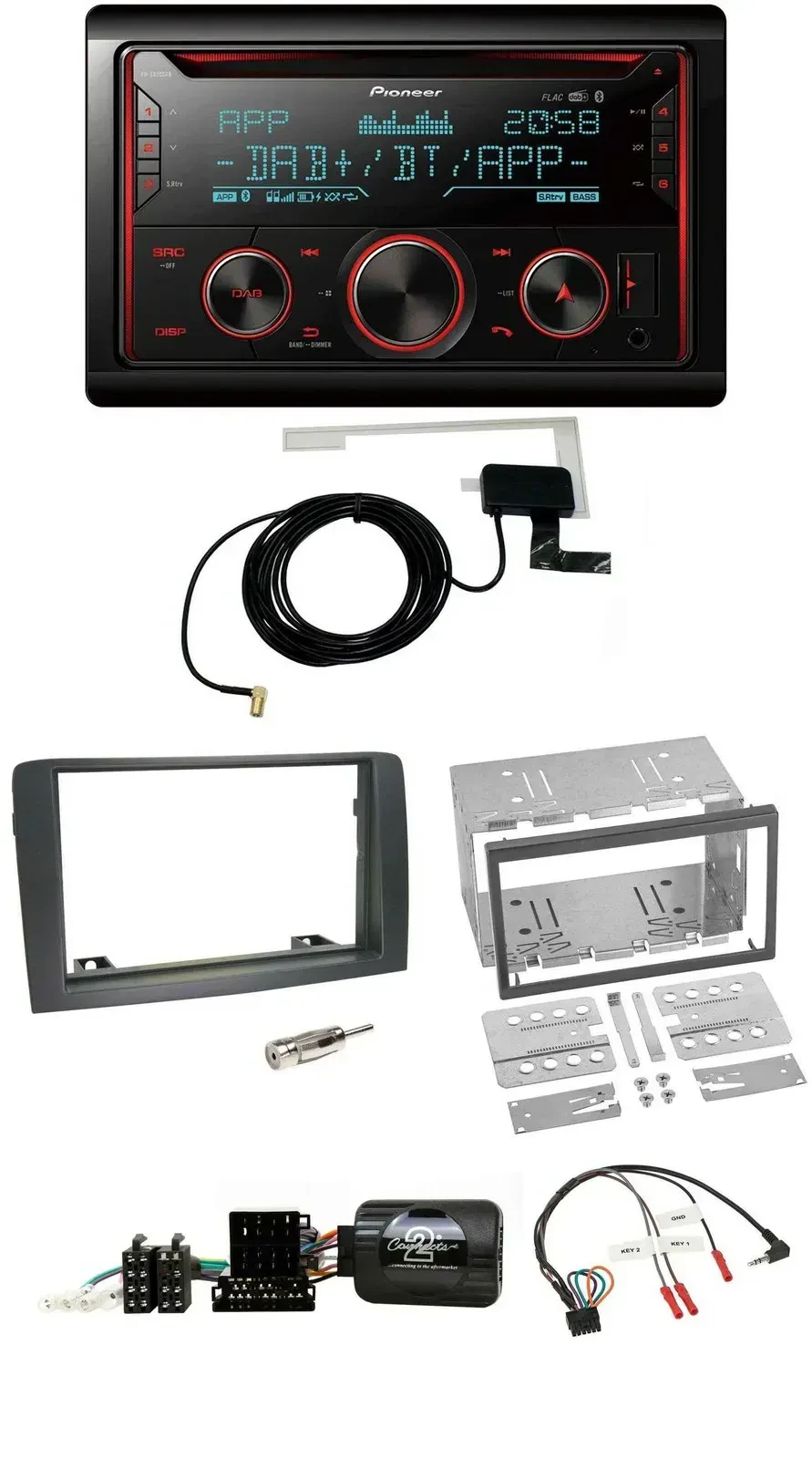 Pioneer 2DIN Lenkrad DAB USB CD Bluetooth Autoradio für Fiat Idea 2006-2012 grau