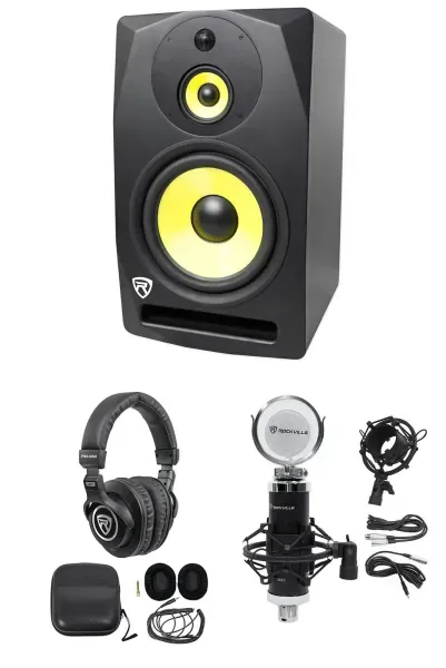 Rockville DPM10B 10" 400w Powered 3-Way Studio Monitor Speaker+Headphones+Mic