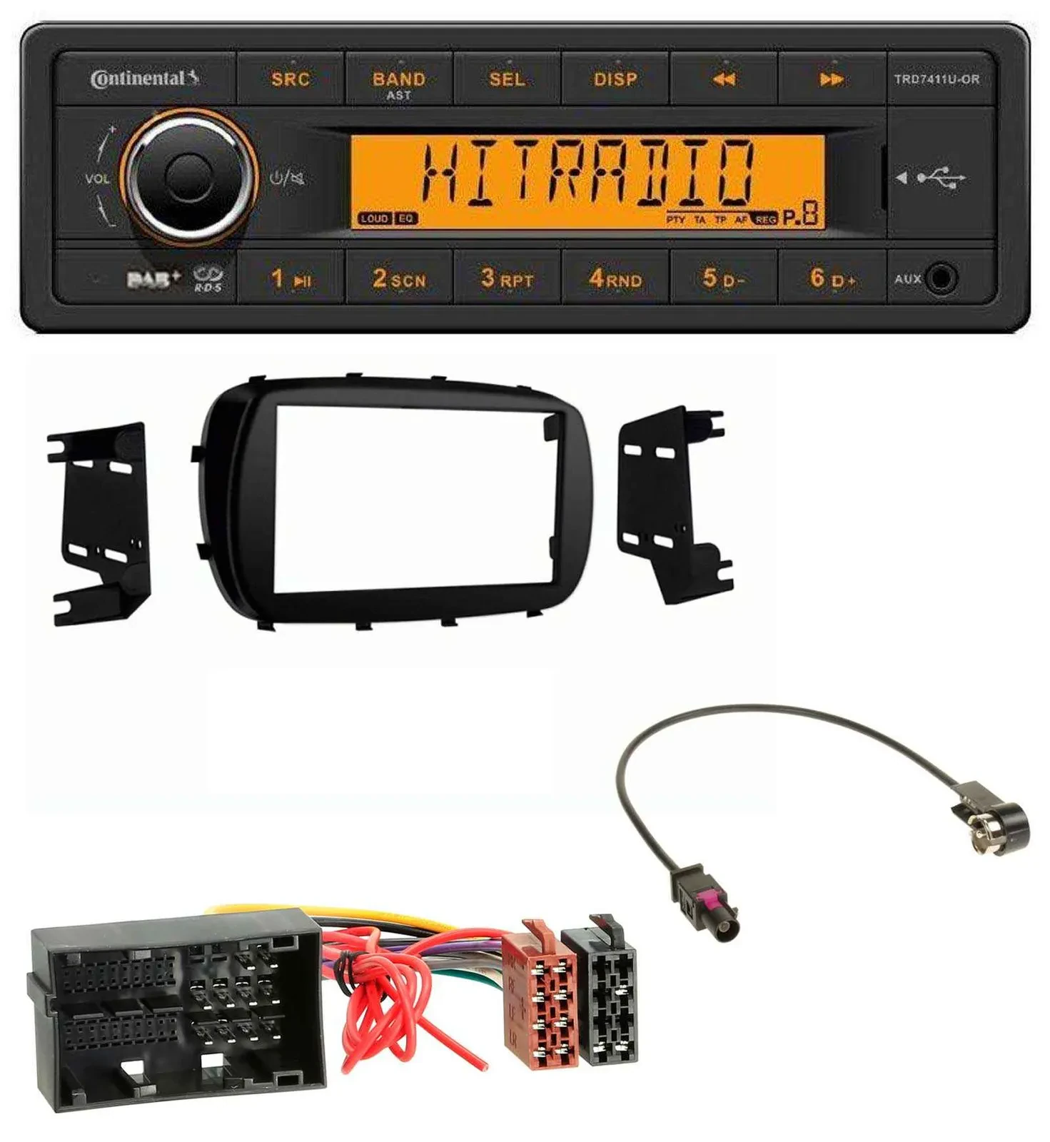 Автомагнитола Continental 1DIN DAB MP3 AUX USB для Fiat 500X (с 2015)