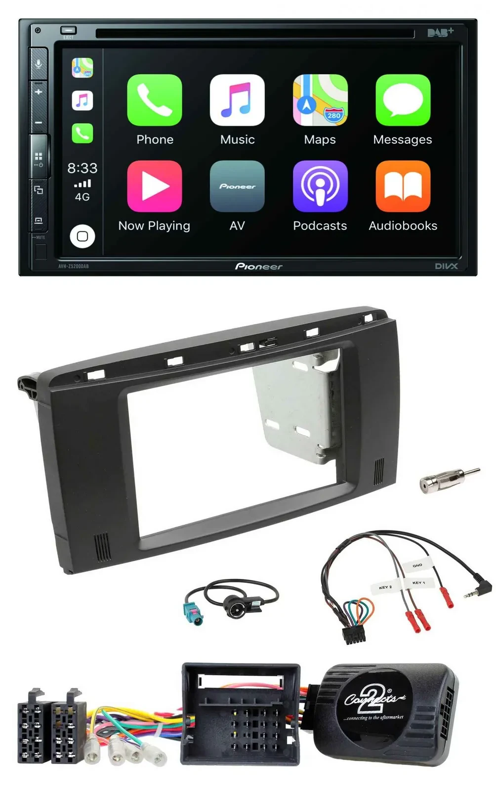 Pioneer DVD 2DIN Lenkrad DAB Bluetooth USB Autoradio für Mercedes R-Klasse 2006-