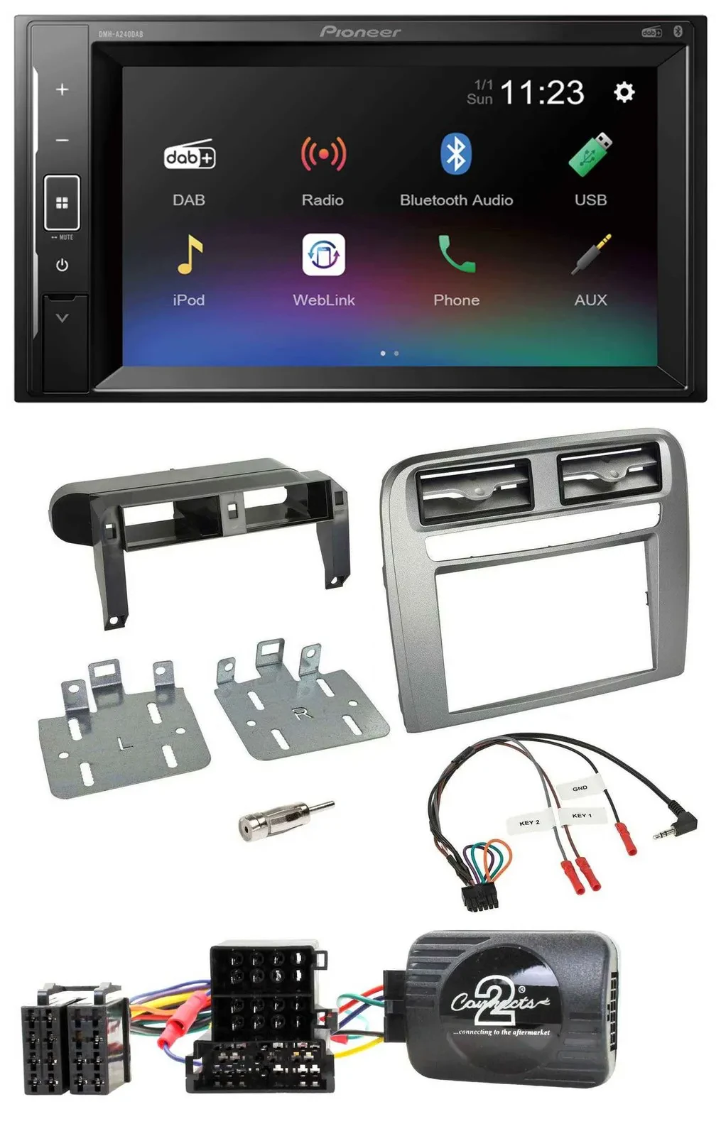 Автомагнитола для Fiat Grande Punto (2005–2006) Pioneer 2DIN, DAB, Bluetooth, USB, антрацит