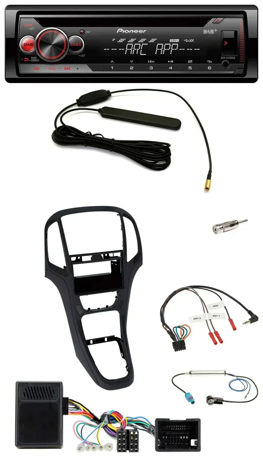 Автомагнитола для Opel Astra J 2009–2016 Pioneer CD/USB/DAB MP3, перламутровый черный, с поддержкой кнопок на руле