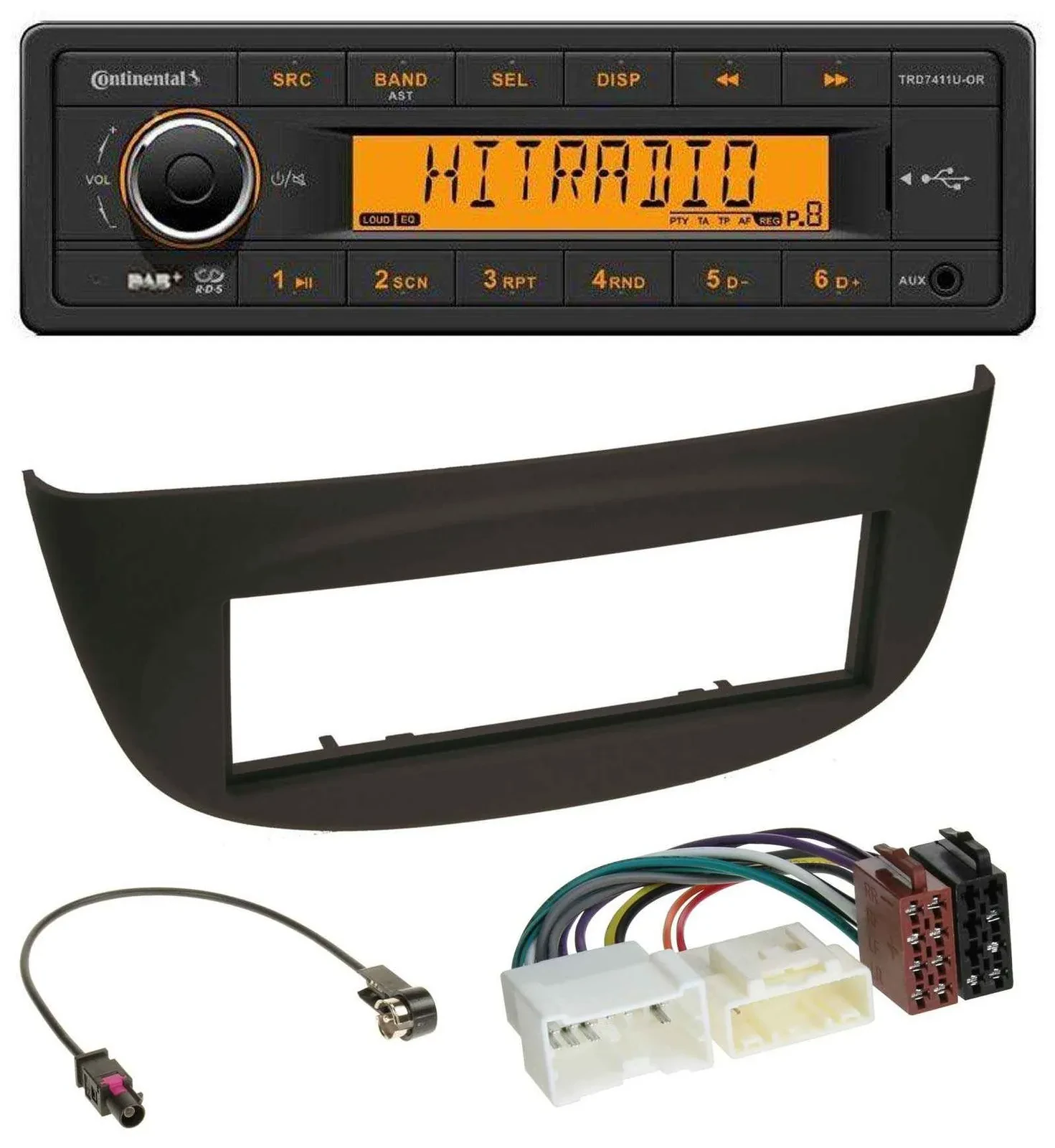 Continental 1DIN DAB MP3 AUX USB Autoradio für Renault Twingo ab 2012 schwarz