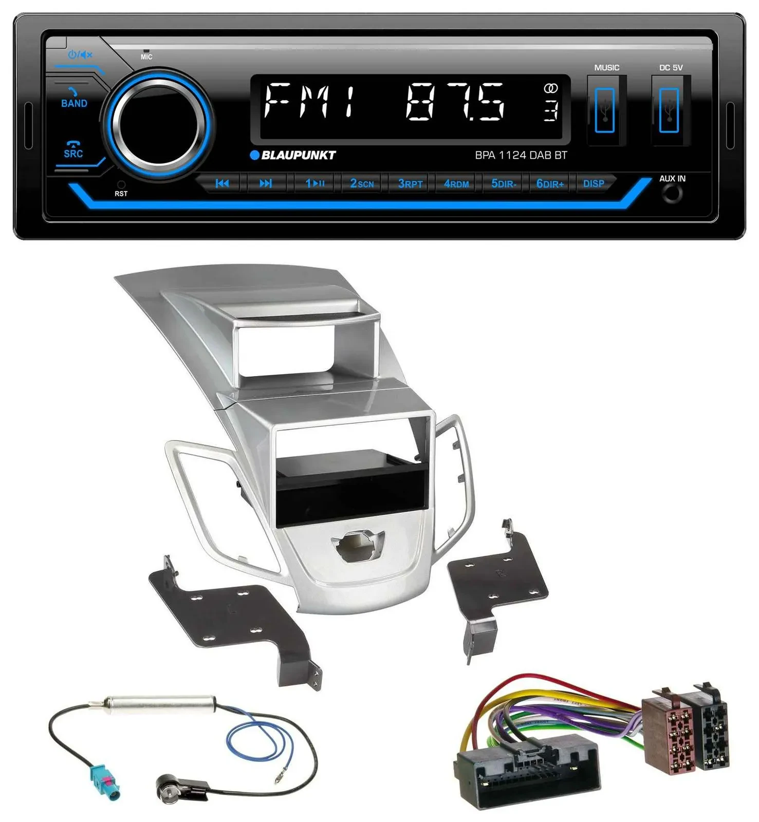 Автомагнитола для Ford Fiesta (2010–2017) Blaupunkt Bluetooth USB DAB MP3 серебристая