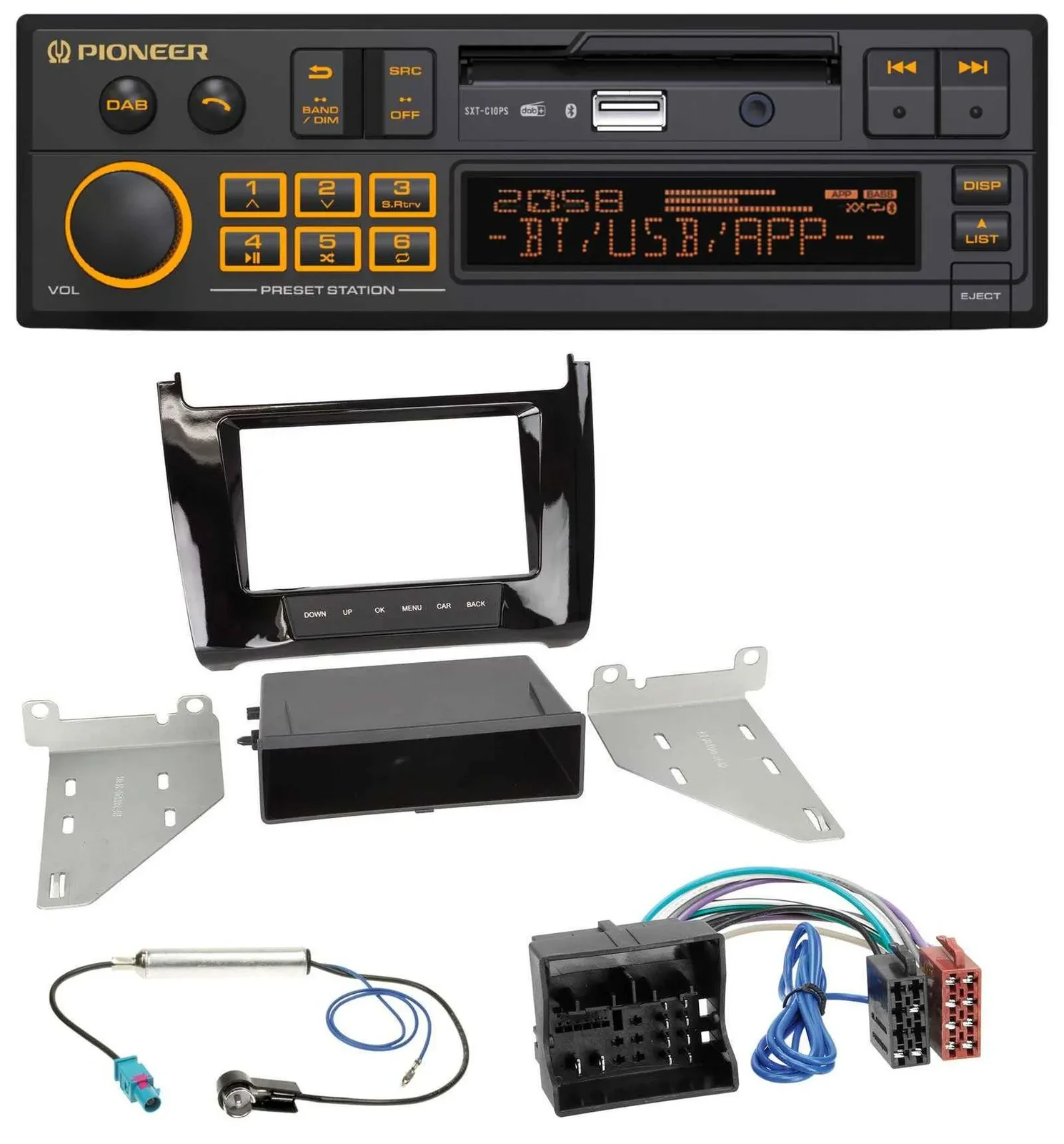 Pioneer DAB MP3 USB Bluetooth Autoradio für VW Polo (ab 14) - piano-schwarz