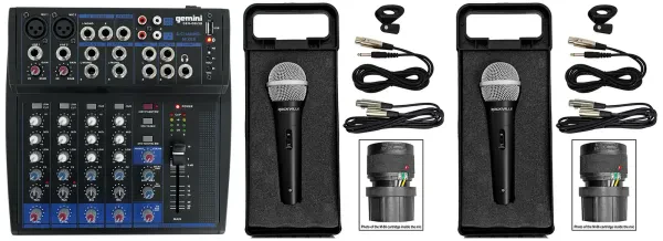 Gemini GEM-08USB 8 Channel Bluetooth Mixer w/USB 8 Ins/2 Bus/3 Band EQ+(2) Mics