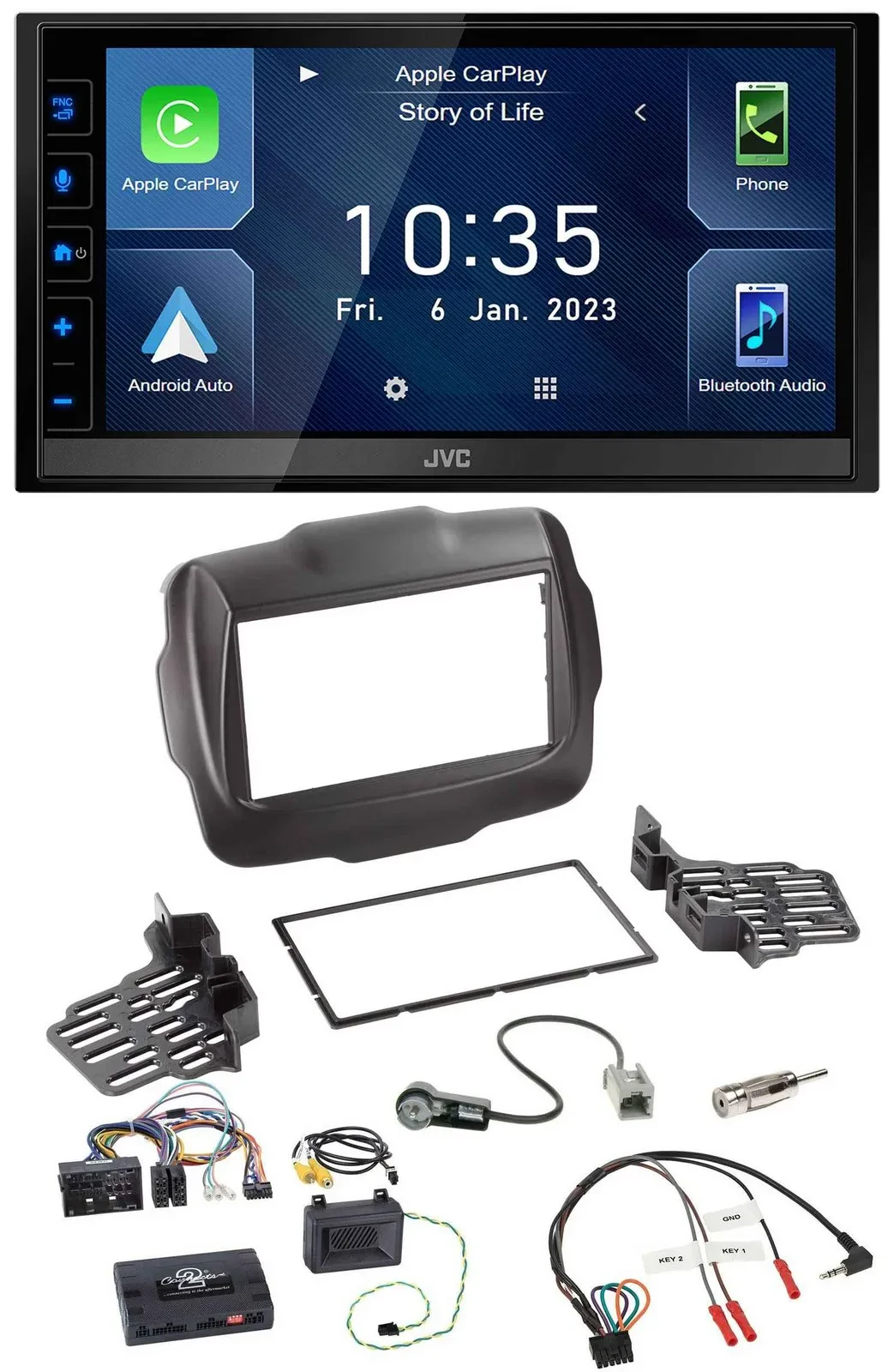 JVC DAB Bluetooth Lenkrad USB 2DIN Autoradio für Jeep Renegade ab 2015