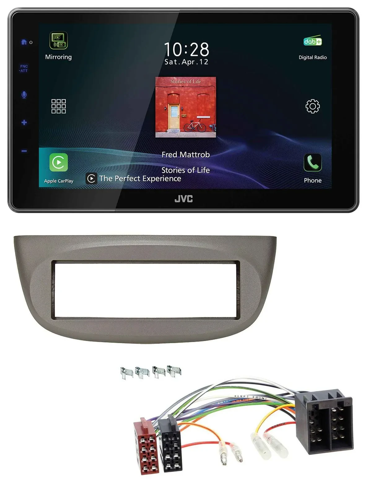 Автомагнитола для Renault Twingo 2007–2012 JVC DAB MP3 Bluetooth USB бежево-серая