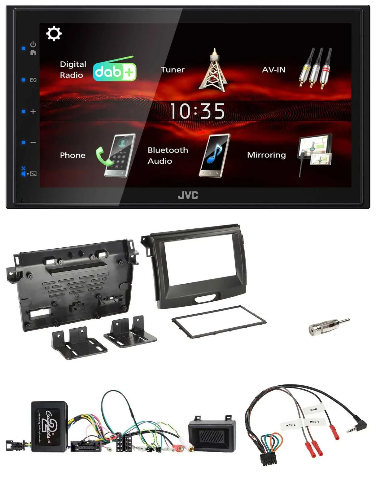 JVC USB Bluetooth Lenkrad DAB 2DIN Autoradio für Ford Ranger 2AB ab 04/2015
