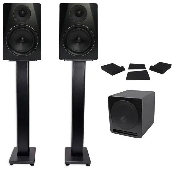 (2) Rockville APM6B 6" Powered Studio Monitors+Active 10" Subwoofer+Foam Pads