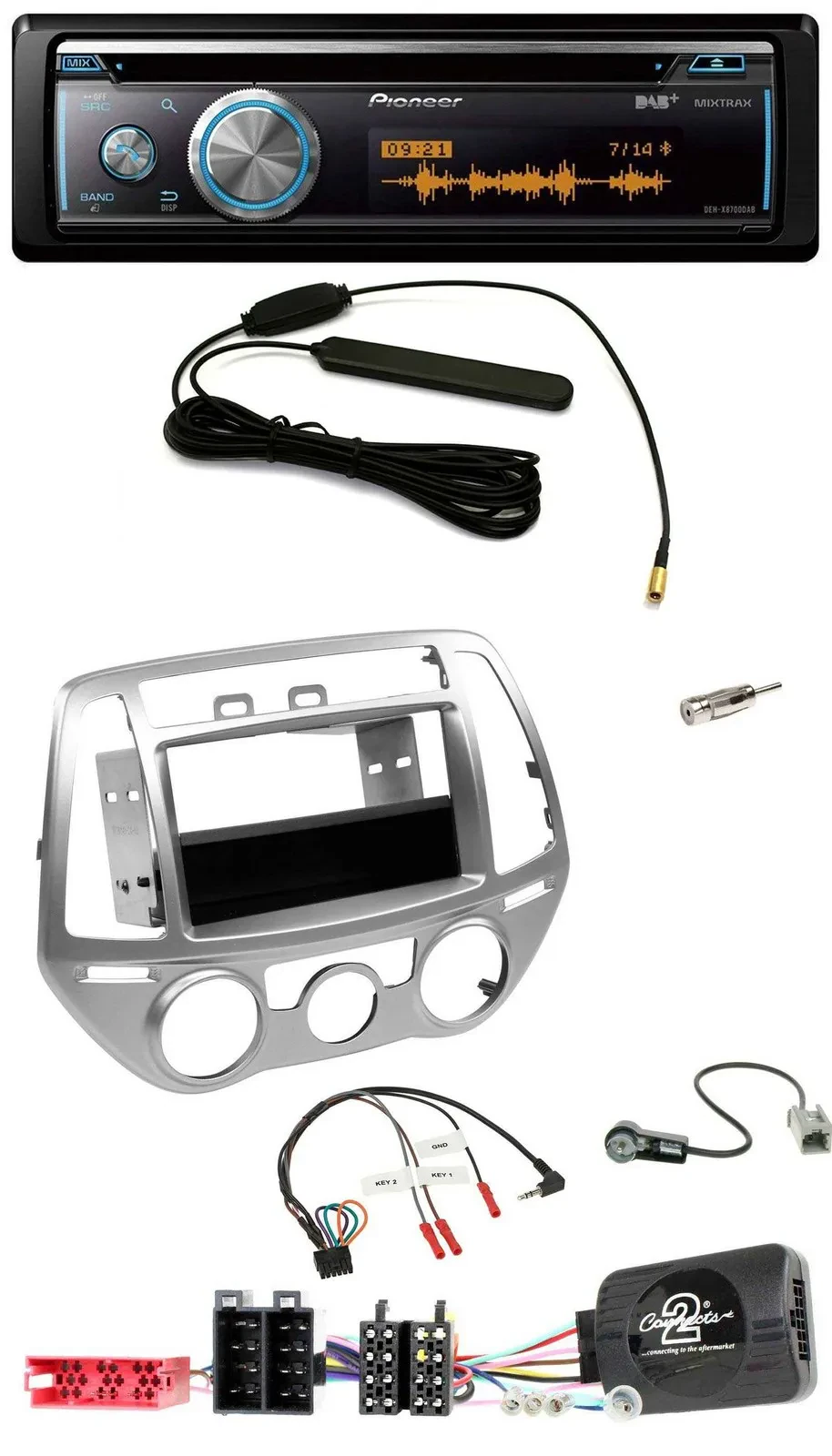 Pioneer CD USB Bluetooth DAB Lenkrad Autoradio für Hyundai i20 2012-2014 silber