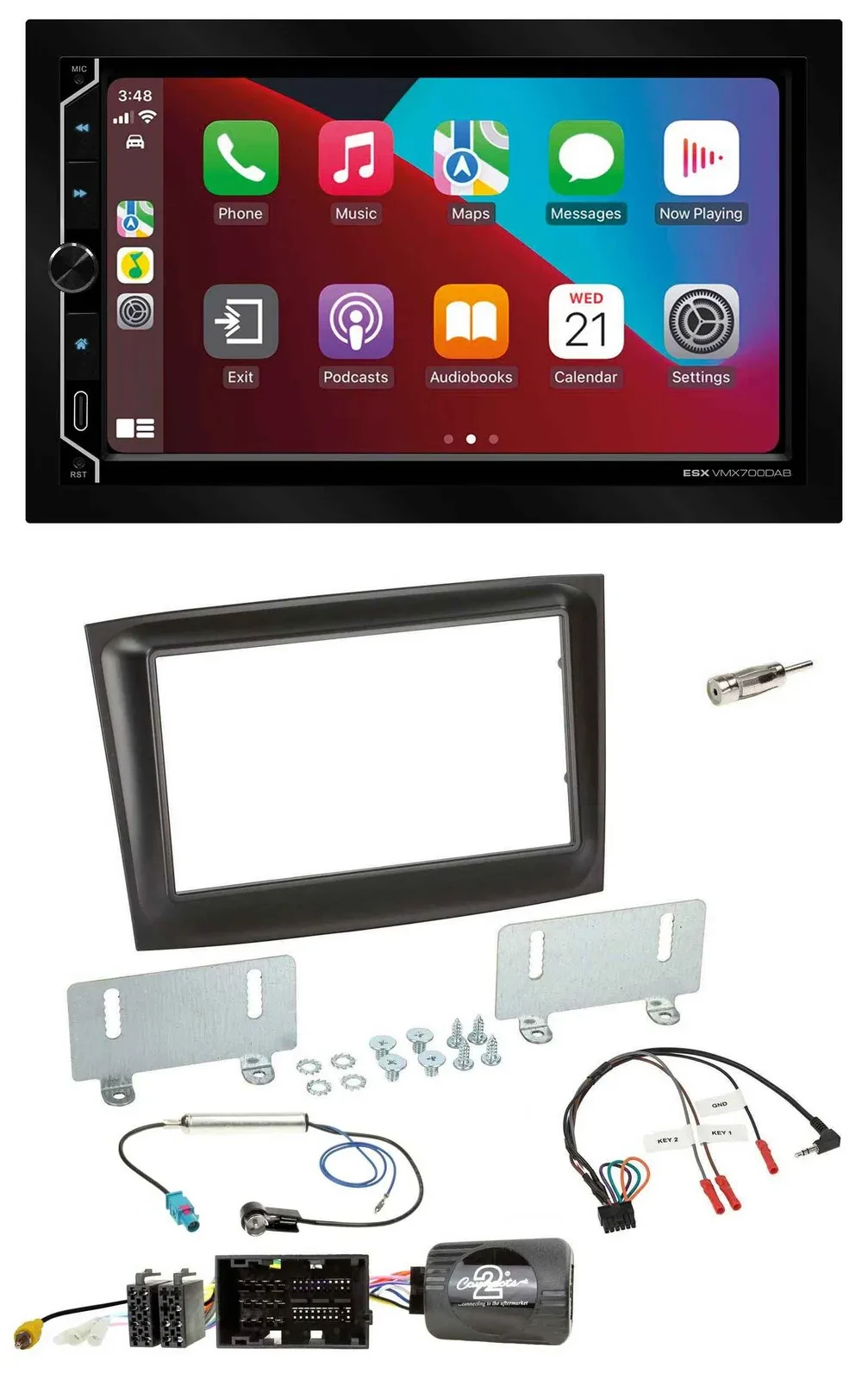 Автомагнитола для Fiat Doblo (с 2015) ESX 2DIN, DAB, Bluetooth, USB, поддержка кнопок на руле, черная