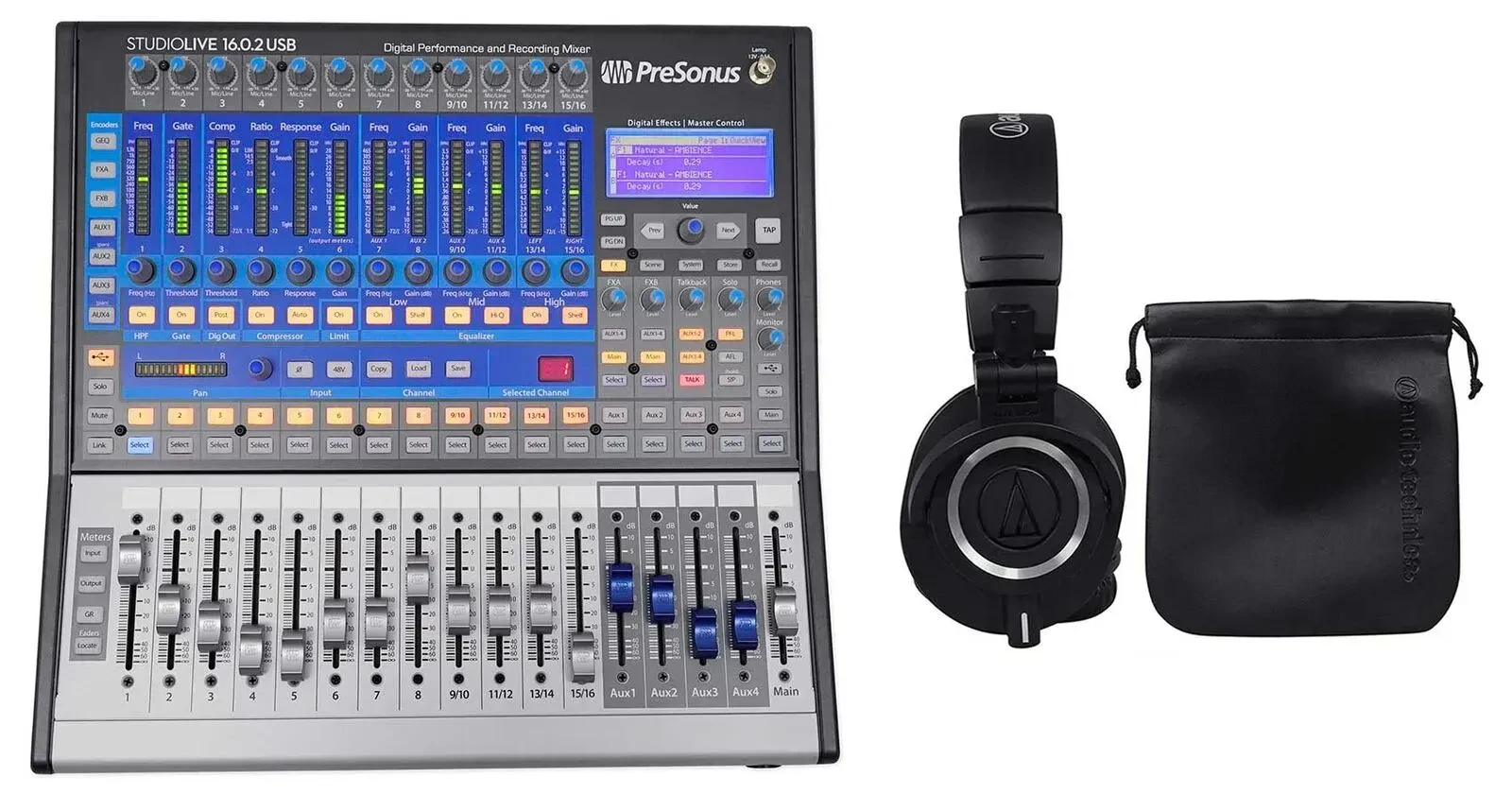 Цифровой микшер PreSonus StudioLive 16.0.2 USB, 16-канальный (набор) с наушниками Audio-Technica