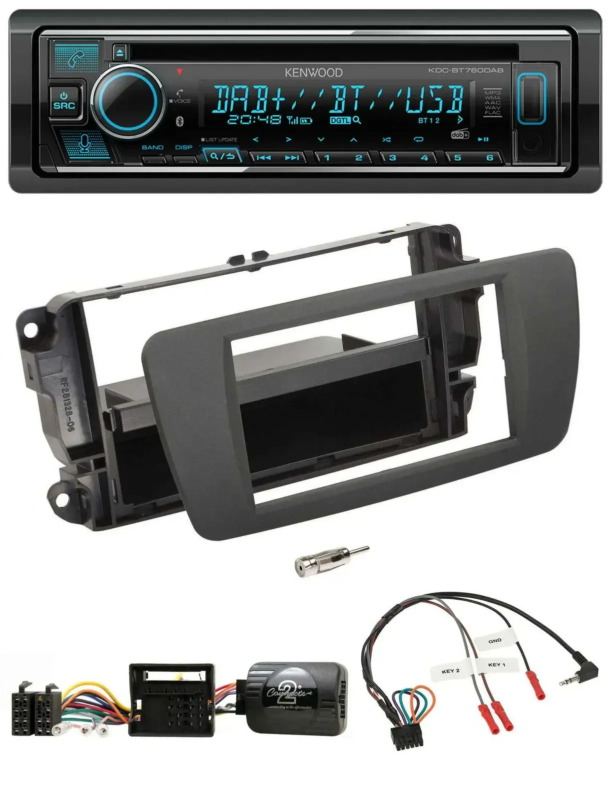 Автомагнитола для Seat Ibiza Kenwood Bluetooth, DAB, USB, CD серый