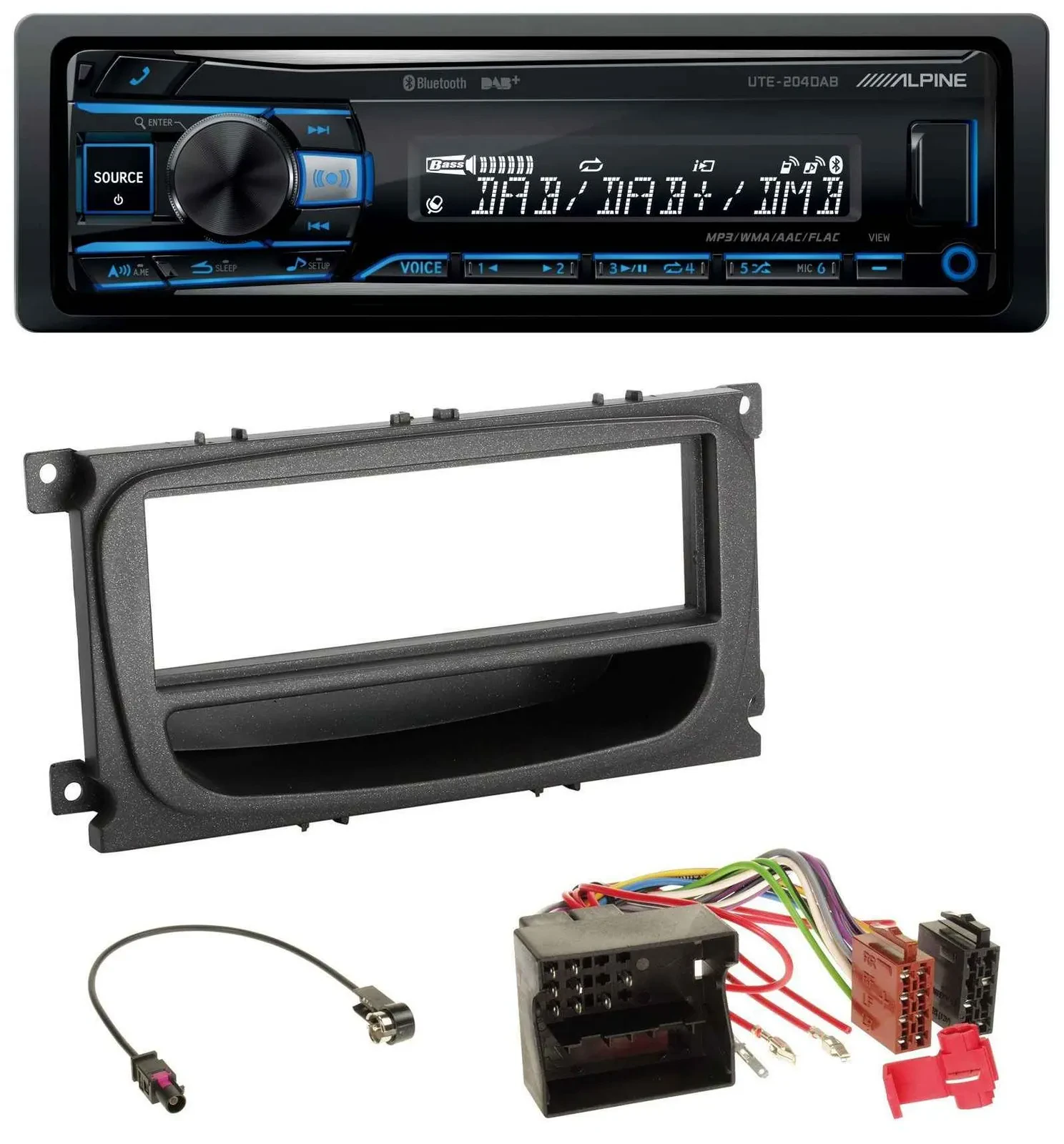 Alpine USB Bluetooth DAB MP3 Autoradio für Ford C-Max Focus Galaxy ab 2007 Ablag