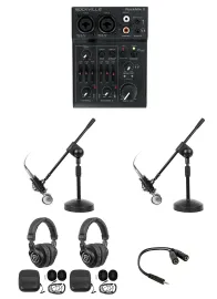 Rockville 2-Person Podcast Podcasting Recording Kit Mics+Boom Stands+Headphones