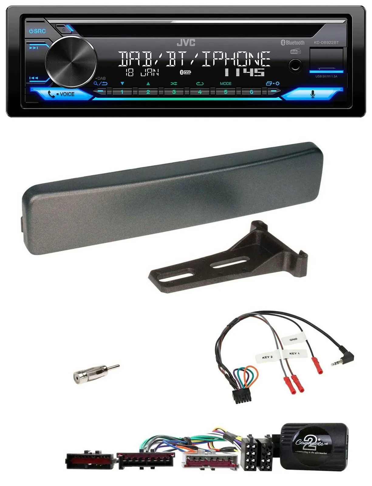 JVC Bluetooth Lenkrad USB DAB CD Autoradio für Ford Mondeo Focus anthrazit