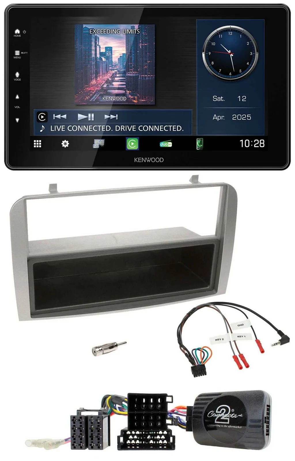 Автомагнитола Kenwood Bluetooth USB DAB для Alfa Romeo GT/147 (2007–2010), серебристая, с карманом и поддержкой управления на руле
