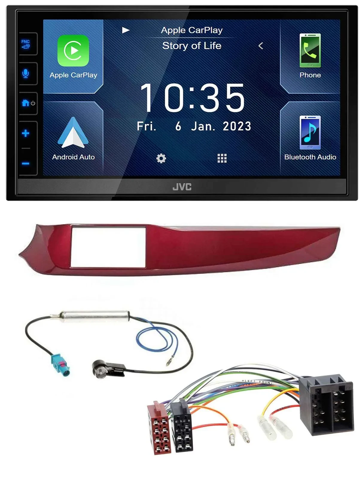 JVC DAB Bluetooth MP3 USB 2DIN Autoradio für Alfa Giulietta 10-13 rot glänzend