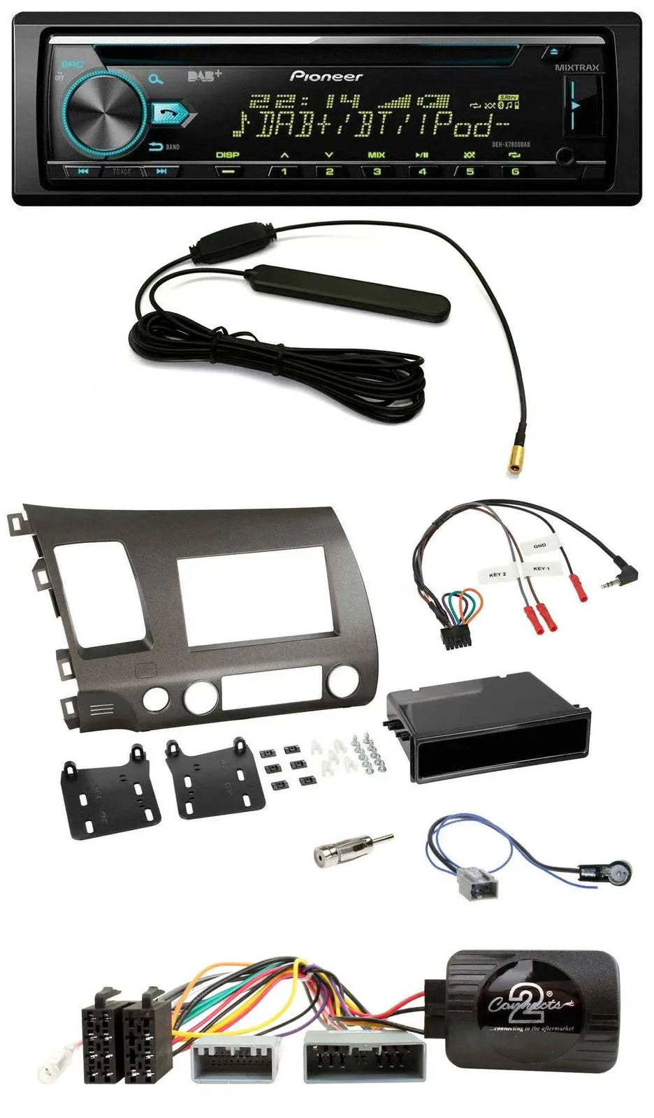 Автомагнитола Pioneer CD/MP3, DAB, USB для Honda Civic Hybrid 2006–2010, антрацит