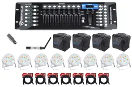 Rockville 192-Channel DMX Controller+Lighting Transmitter+Receiver+8) Par Lights