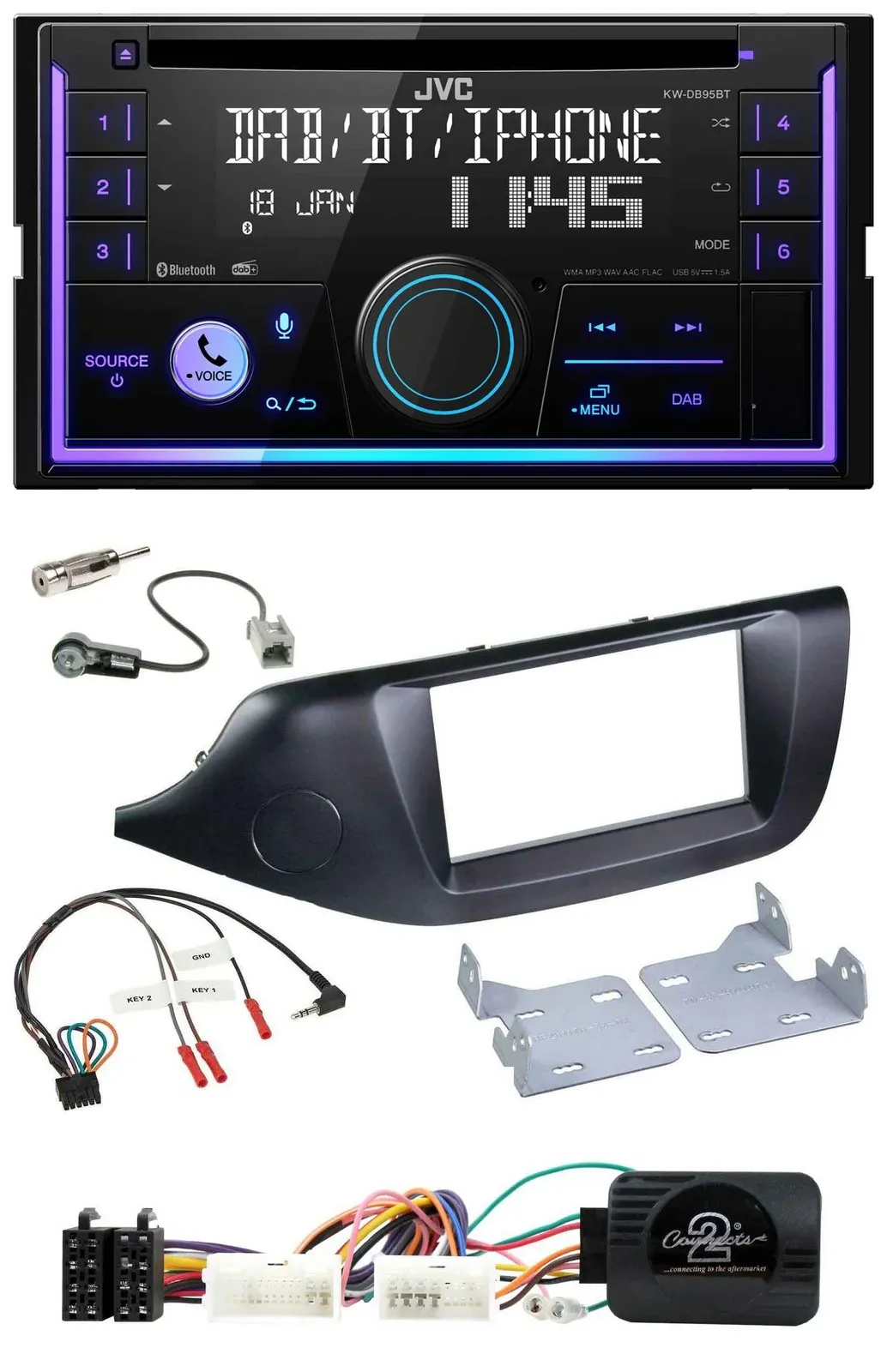 JVC Lenkrad USB 2DIN DAB Bluetooth CD Autoradio für Kia Ceed ab 2012 schwarz ohn