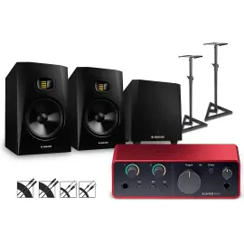 Focusrite Scarlett Solo Gen 4 Adam Audio Monitors/T10S Sub/Stands/Cables T8V