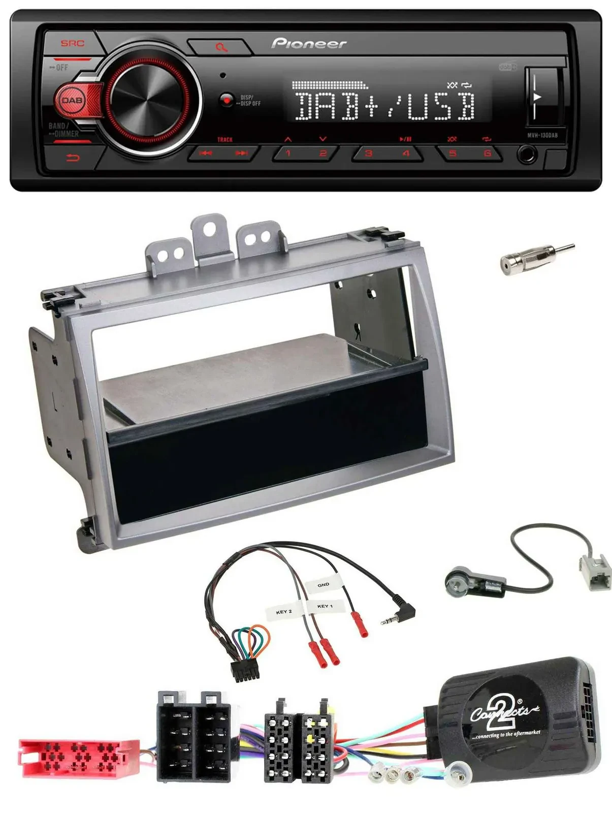 Автомагнитола для Hyundai i20 (2009–2011) Pioneer 1-DIN DAB USB ISO, серебристая, с поддержкой кнопок на руле