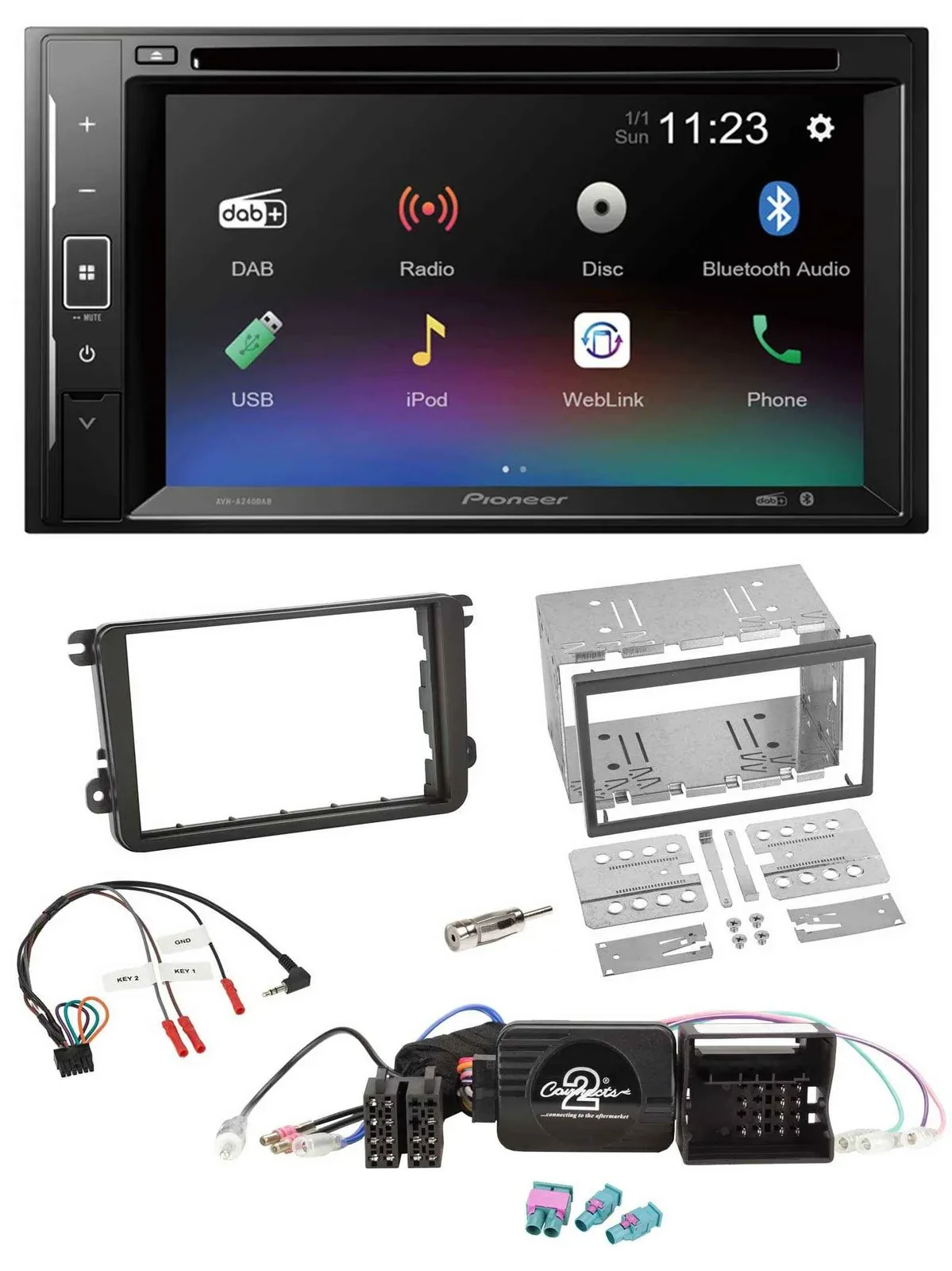 Pioneer Bluetooth Lenkrad USB 2DIN DAB DVD Autoradio für VW Passat Polo Scirocco