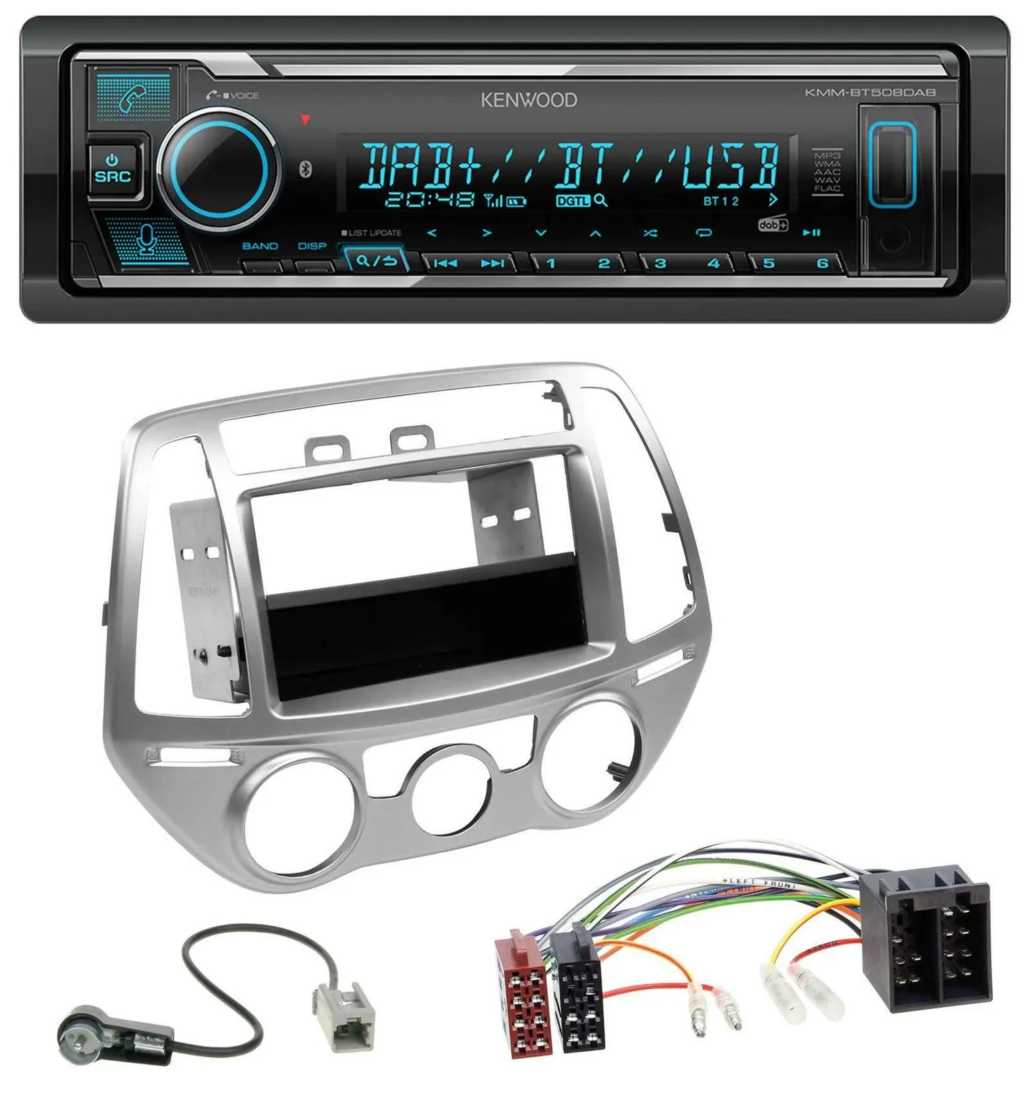 Автомагнитола Kenwood Bluetooth MP3 DAB USB для Hyundai i20 (2012–2014, ручной климат)