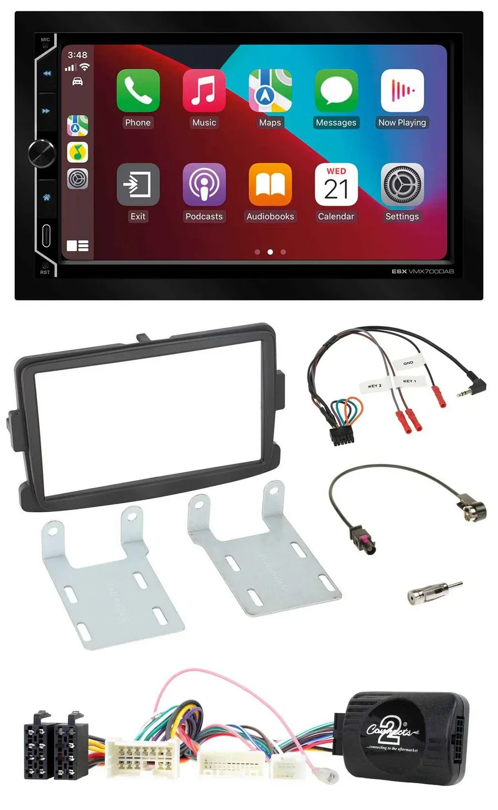 ESX 2DIN DAB USB Lenkrad Bluetooth Autoradio für Dacia Sandero ab 2013 schwarz