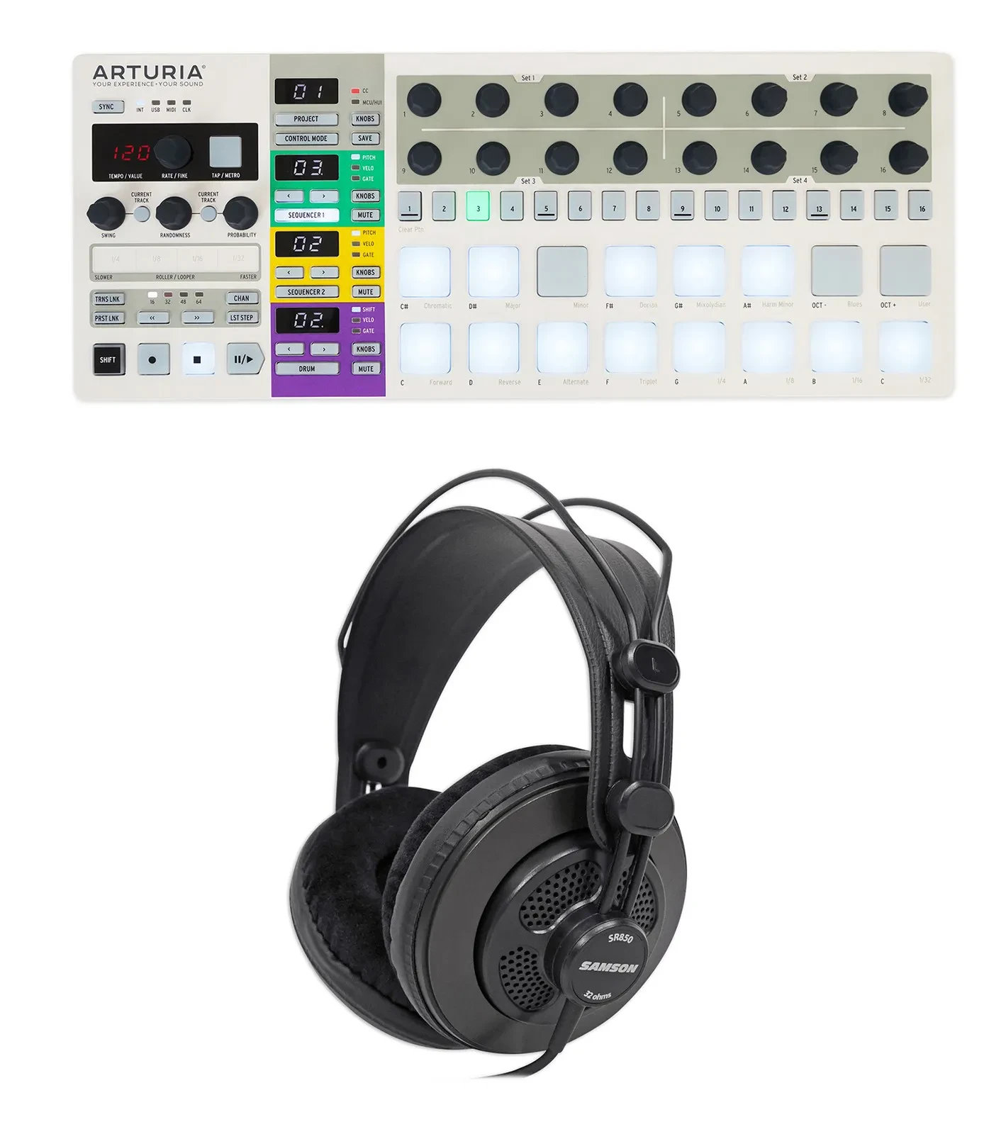 Arturia BeatStep Pro Sequencer Midi USB DJ Recording Pad Controller + Headphones