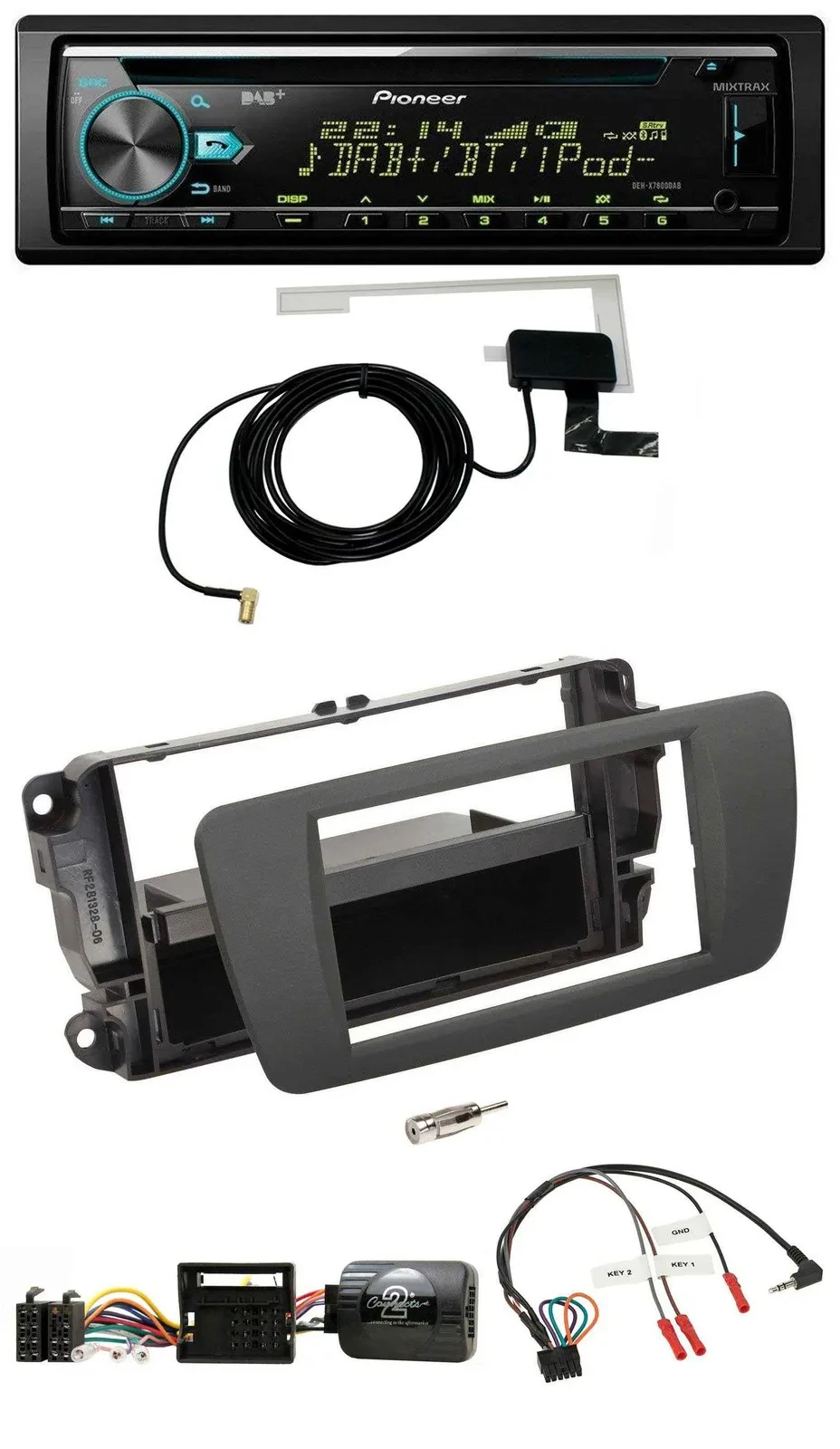 Автомагнитола для Seat Ibiza Pioneer CD/USB/DAB, совместима с кнопками на руле, серый