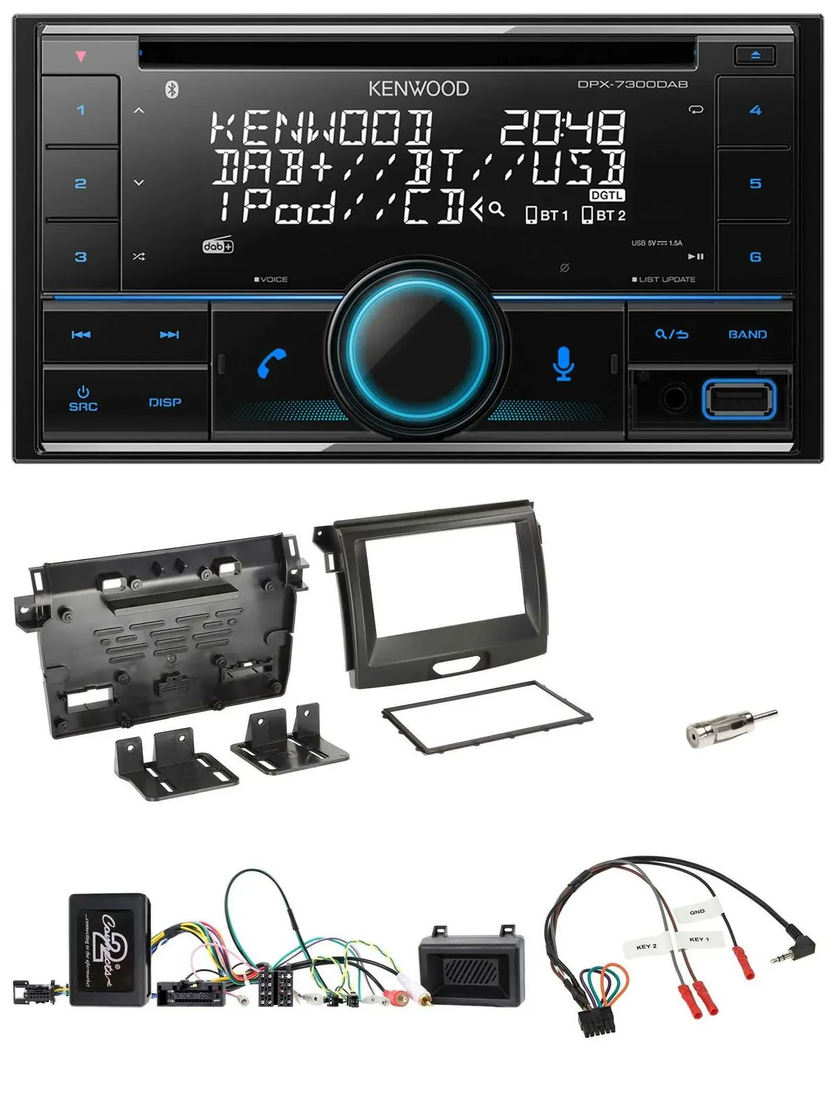 Автомагнитола для Ford Ranger (с 04/2020) Kenwood 2DIN, CD, DAB, USB, Bluetooth, поддержка кнопок на руле