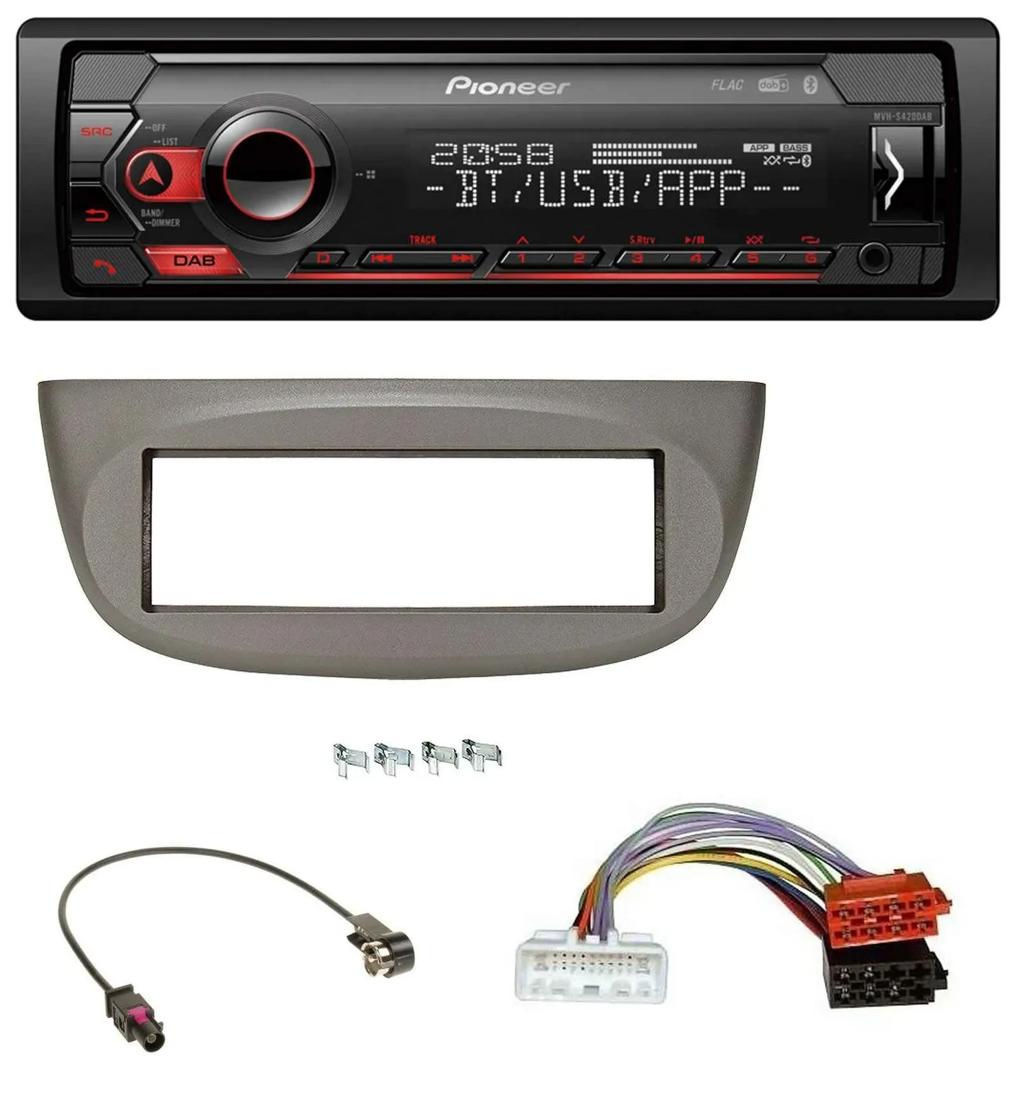 Автомагнитола для Renault Twingo (с 2015) Pioneer MP3, USB, DAB, Bluetooth бежево-серая