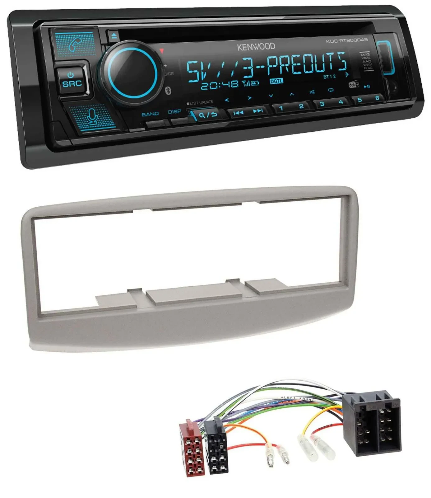 Kenwood Bluetooth USB CD MP3 DAB Autoradio für Fiat Multipla 186 1999-2010 grau