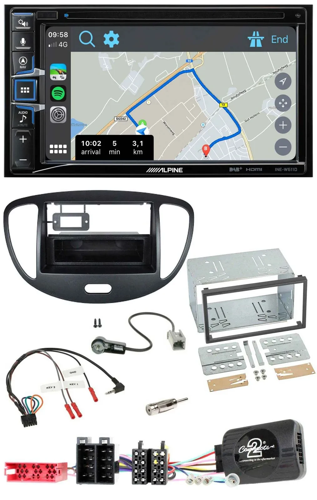 Alpine DAB TMC Bluetooth 2DIN USB Lenkrad Navigation für Hyundai i10 2009-2013 s
