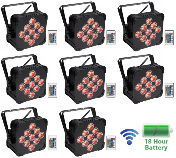 8) Rockville BEST PAR 60 Rechargeable Par Can Wash Lights wWireless DMX+RGBWA+UV