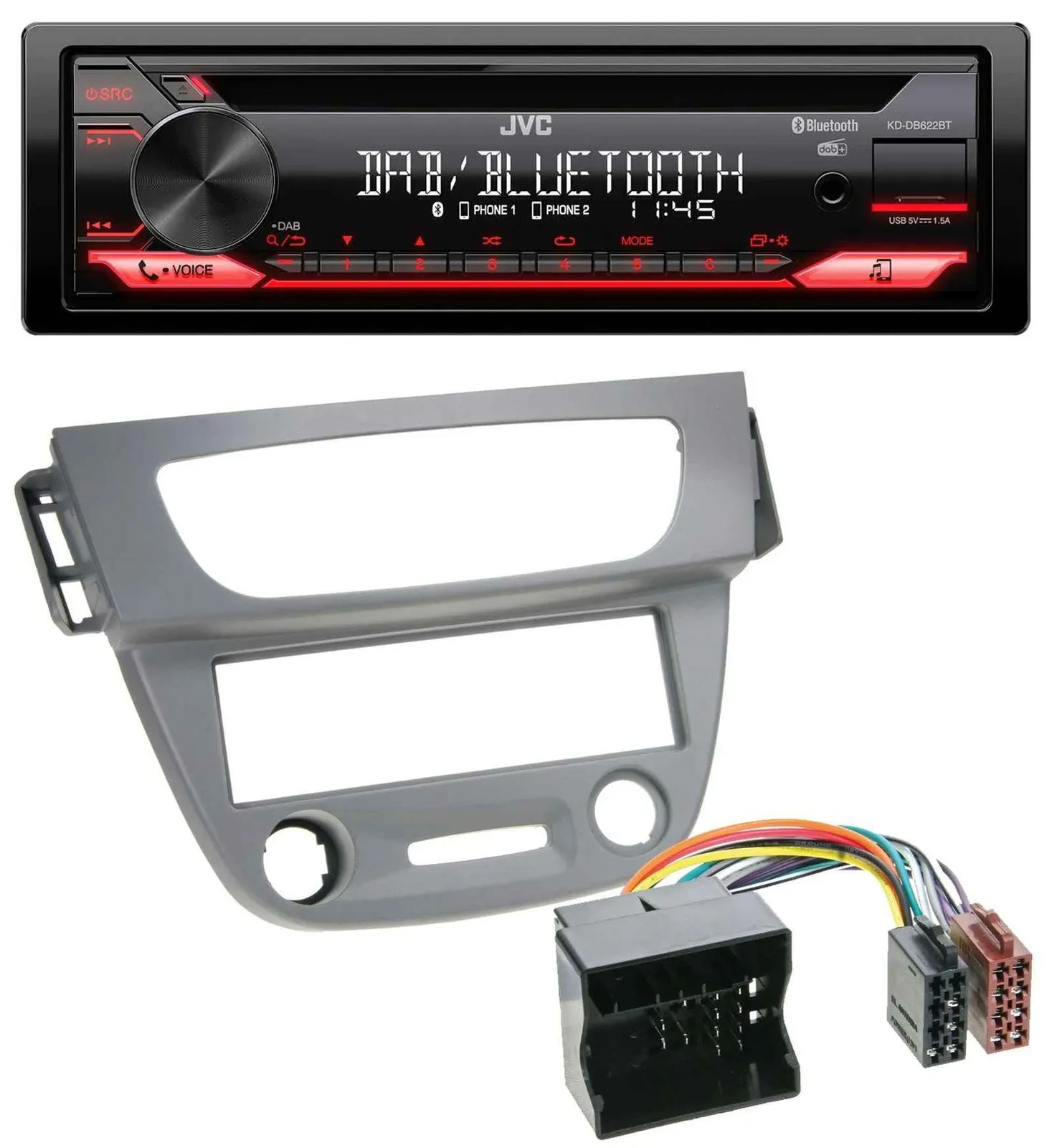 Автомагнитола JVC CD/DAB/USB/Bluetooth/MP3 для Renault Megane 3 (2009–2014) Quadlock, серый