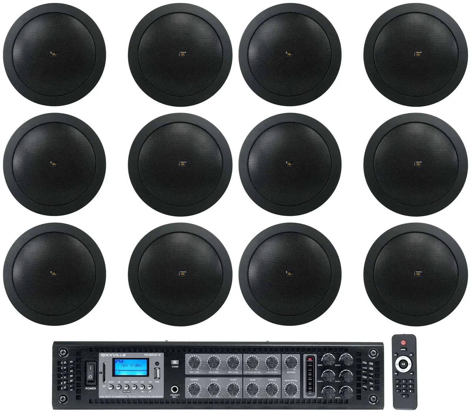 Потолочная акустика Rockville RCS650-6+(6) CONTROL 14C/T-BK Black с усилителем (12 штук)