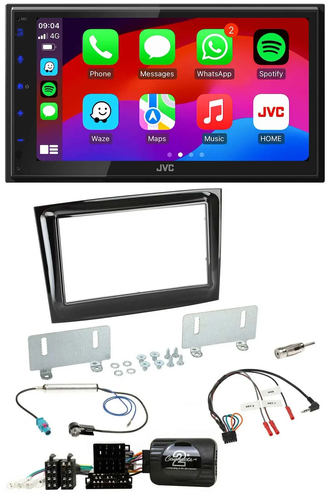 JVC Bluetooth USB Lenkrad 2DIN DAB Autoradio für Fiat Doblo VDO ab 2015 piano
