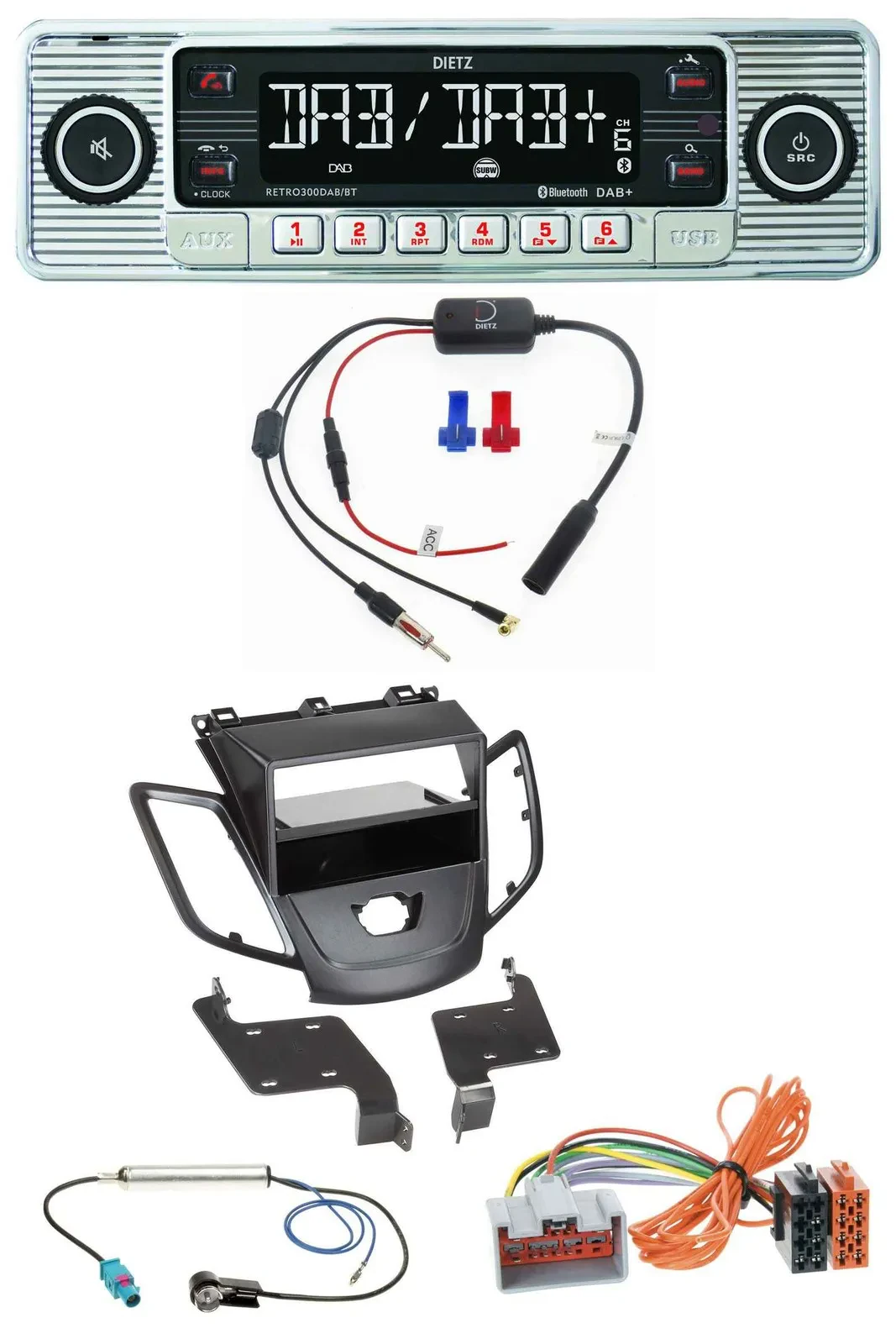 Dietz DAB USB MP3 Bluetooth Autoradio für Ford Fiesta JA8 08-10 ohne Display sch