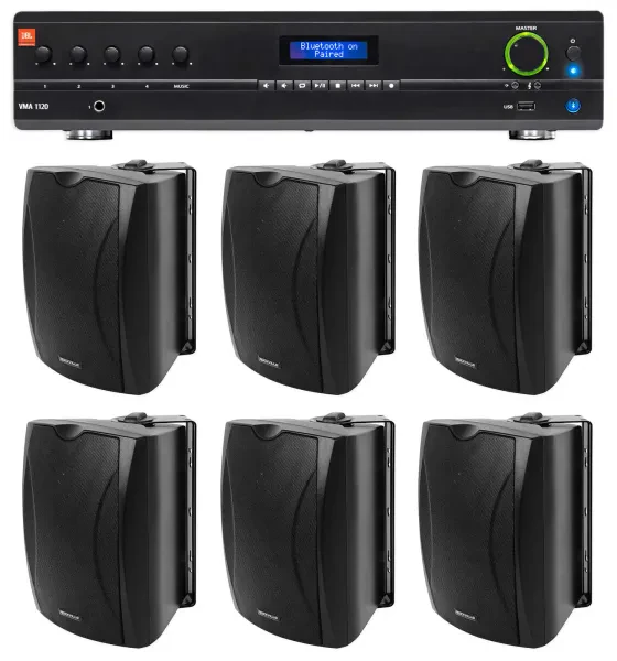 Настенная акустика JBL WET-6B Black с усилителем (6 штук)