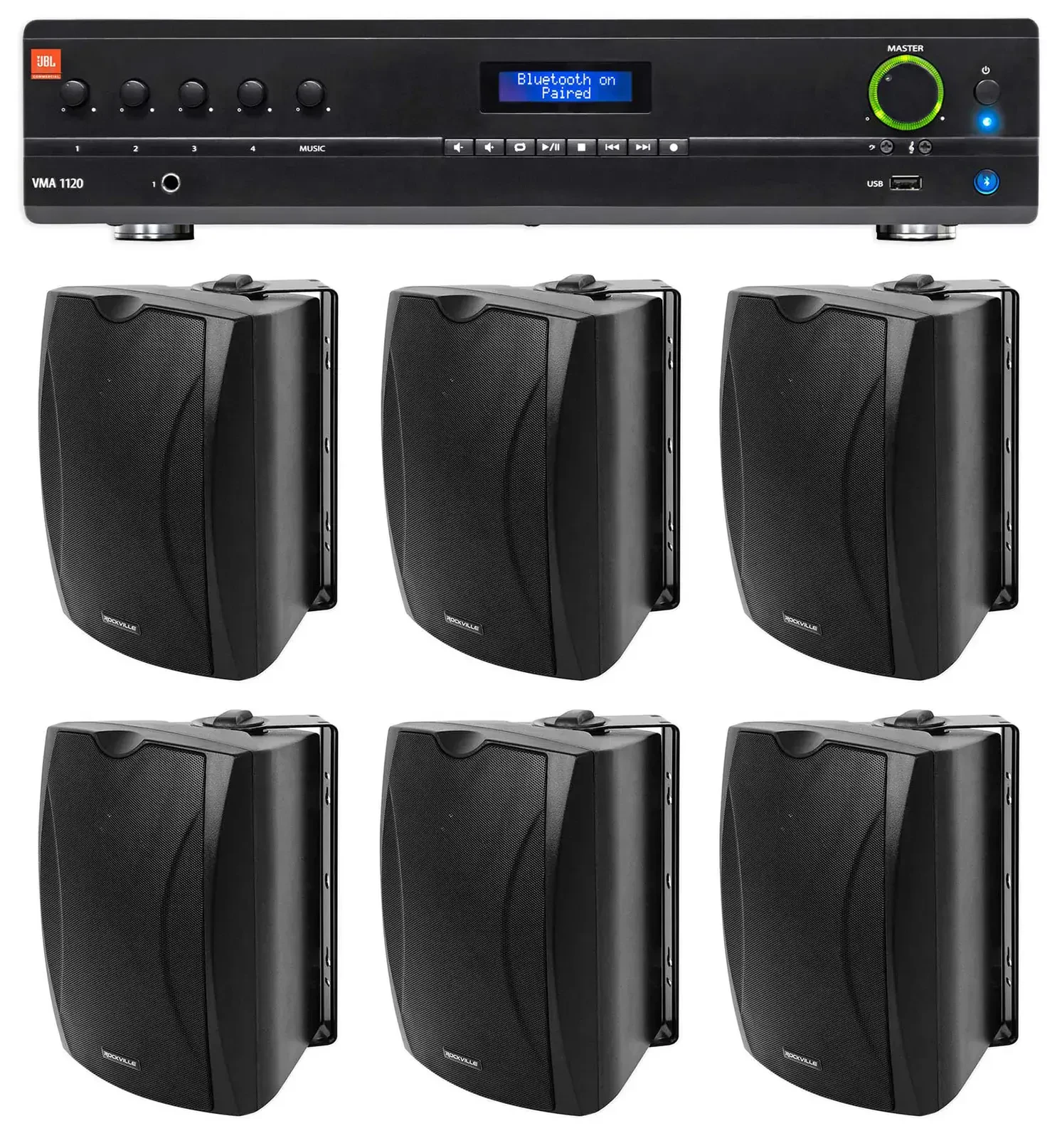 Настенная акустика JBL WET-6B Black с усилителем (6 штук)